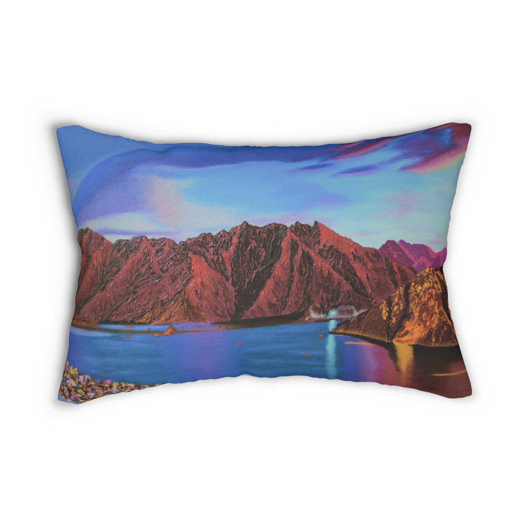 Scenic Sunset Mountain Lake Lumbar Pillow