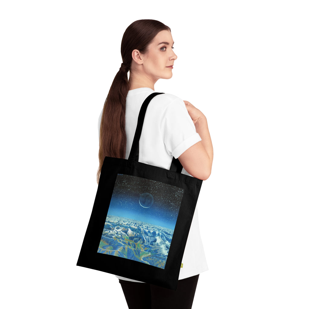 Organic Cotton Tote Bag — Moonlit Mountain Landscape Print