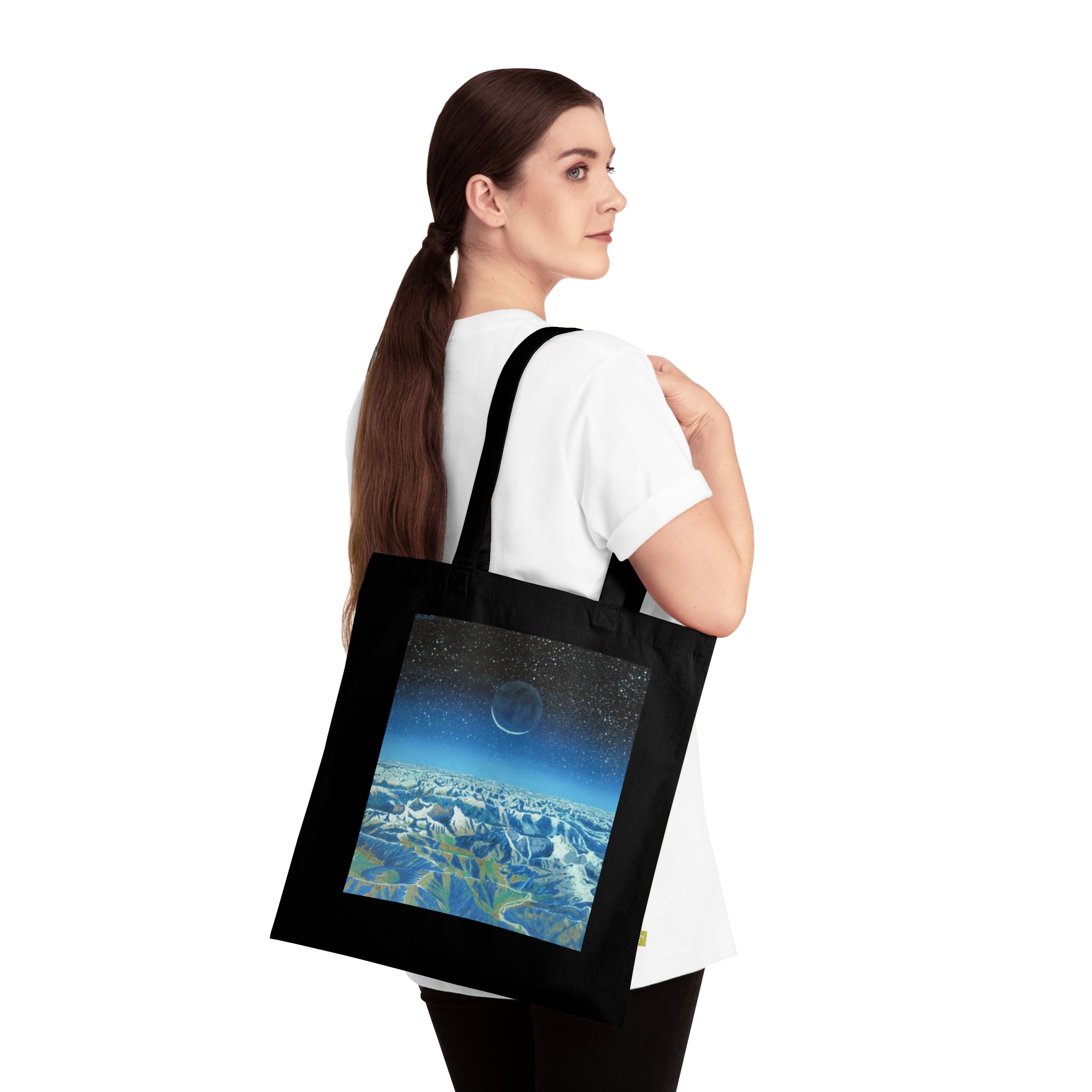 Organic Cotton Tote Bag — Moonlit Mountain Landscape Print