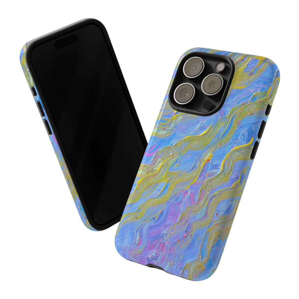 Pastel Marble Tough Phone Case — Blue & Gold Abstract Protective Cover