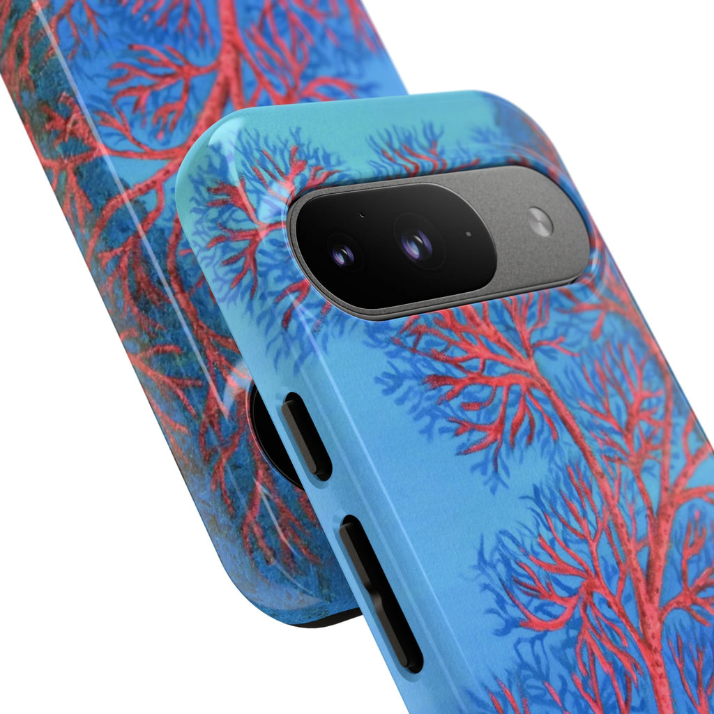 Coral Reef Phone Case — Vibrant Red Sea Fan on Ocean Blue Tough Case