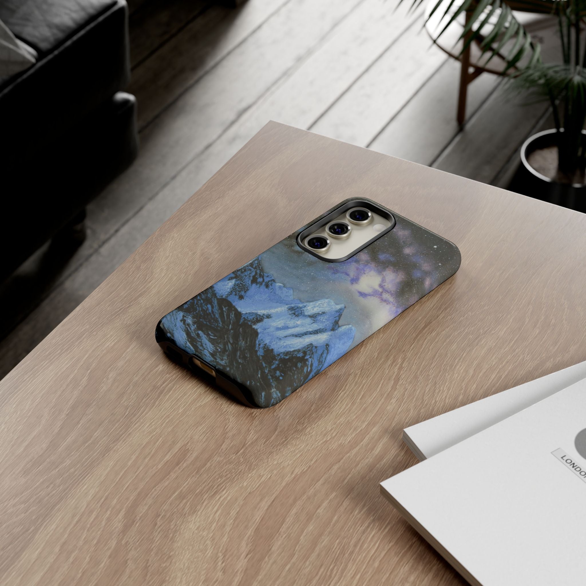 Mountain Night Sky Phone Case — Tough Protective iPhone Cover with Aurora & Snowy Peaks