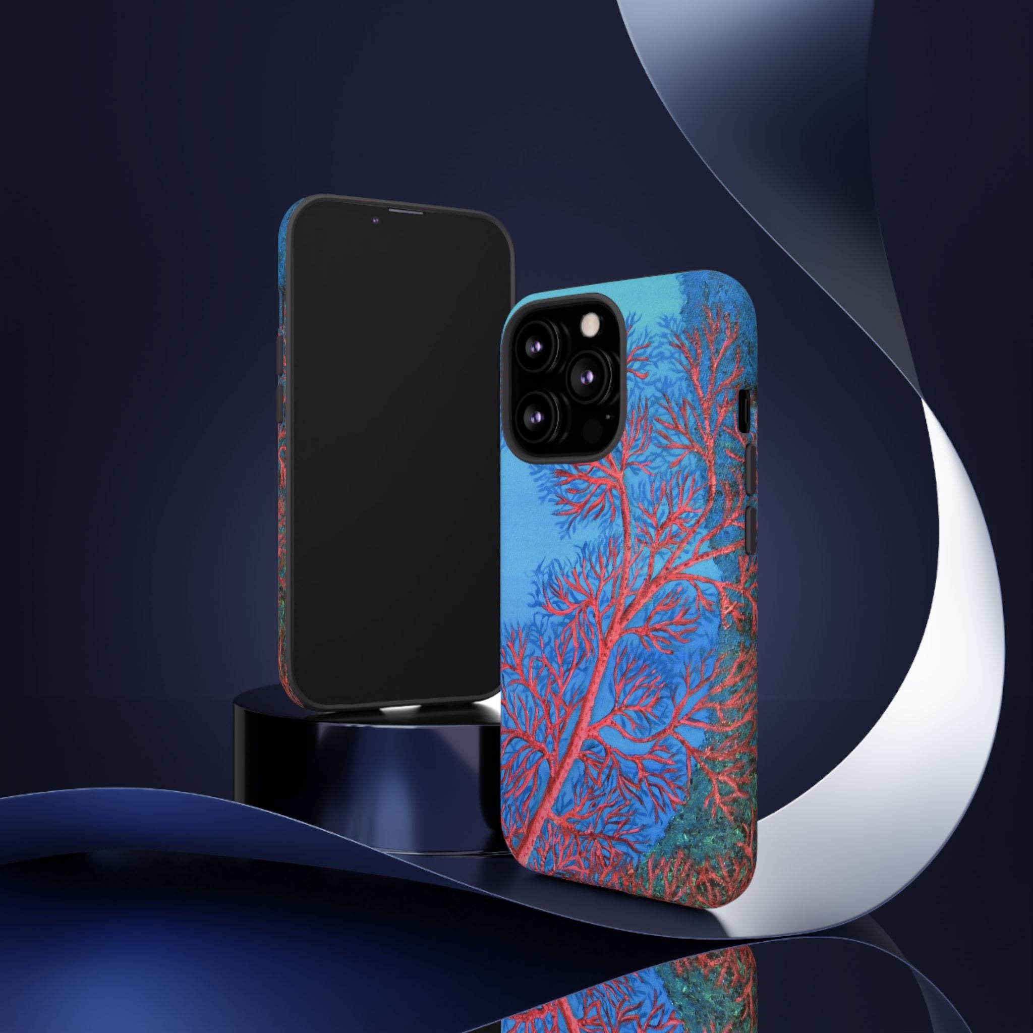Coral Reef Phone Case — Vibrant Red Sea Fan on Ocean Blue Tough Case