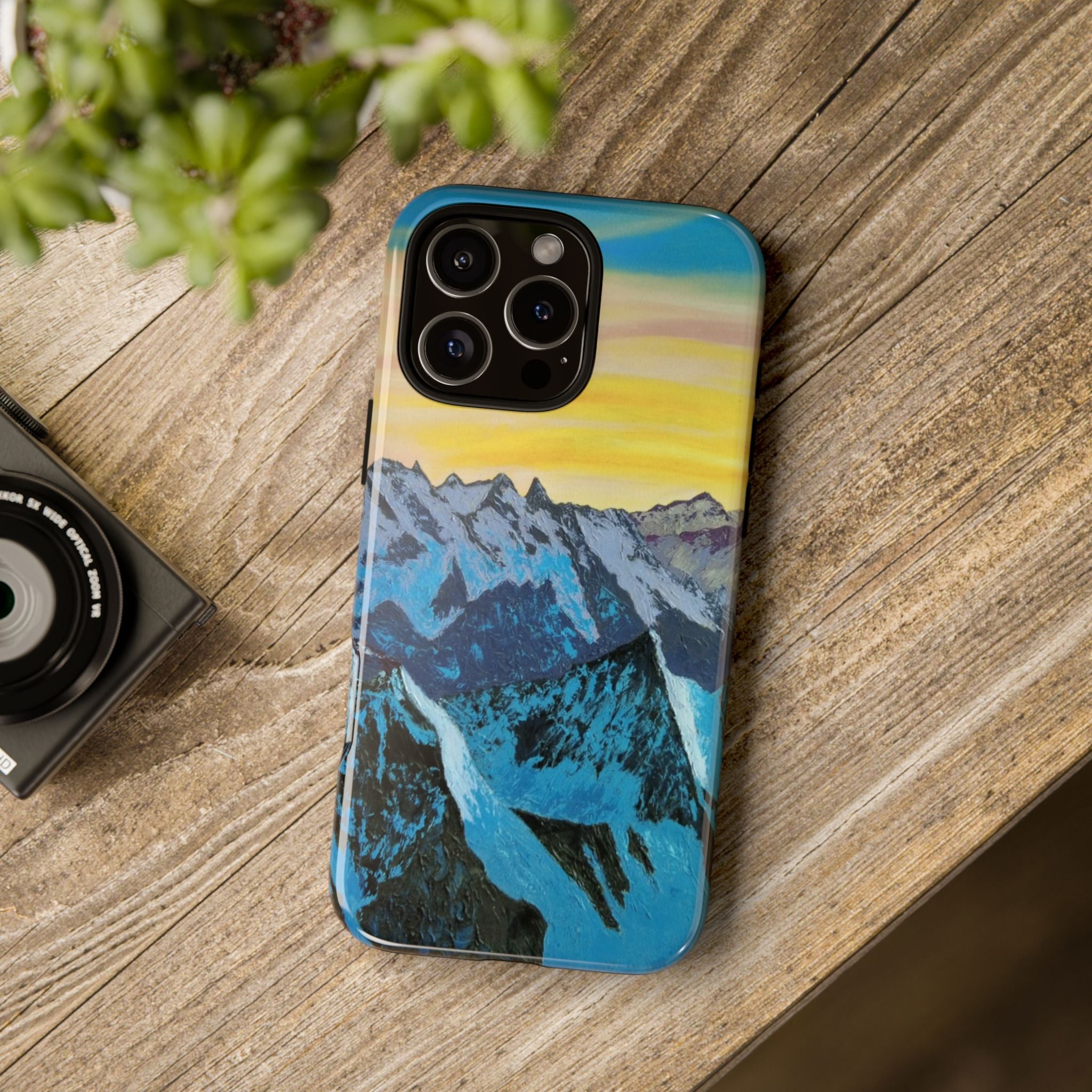 Mountain Sunset Phone Case — Protective Tough Case with Scenic Blue Peaks Design