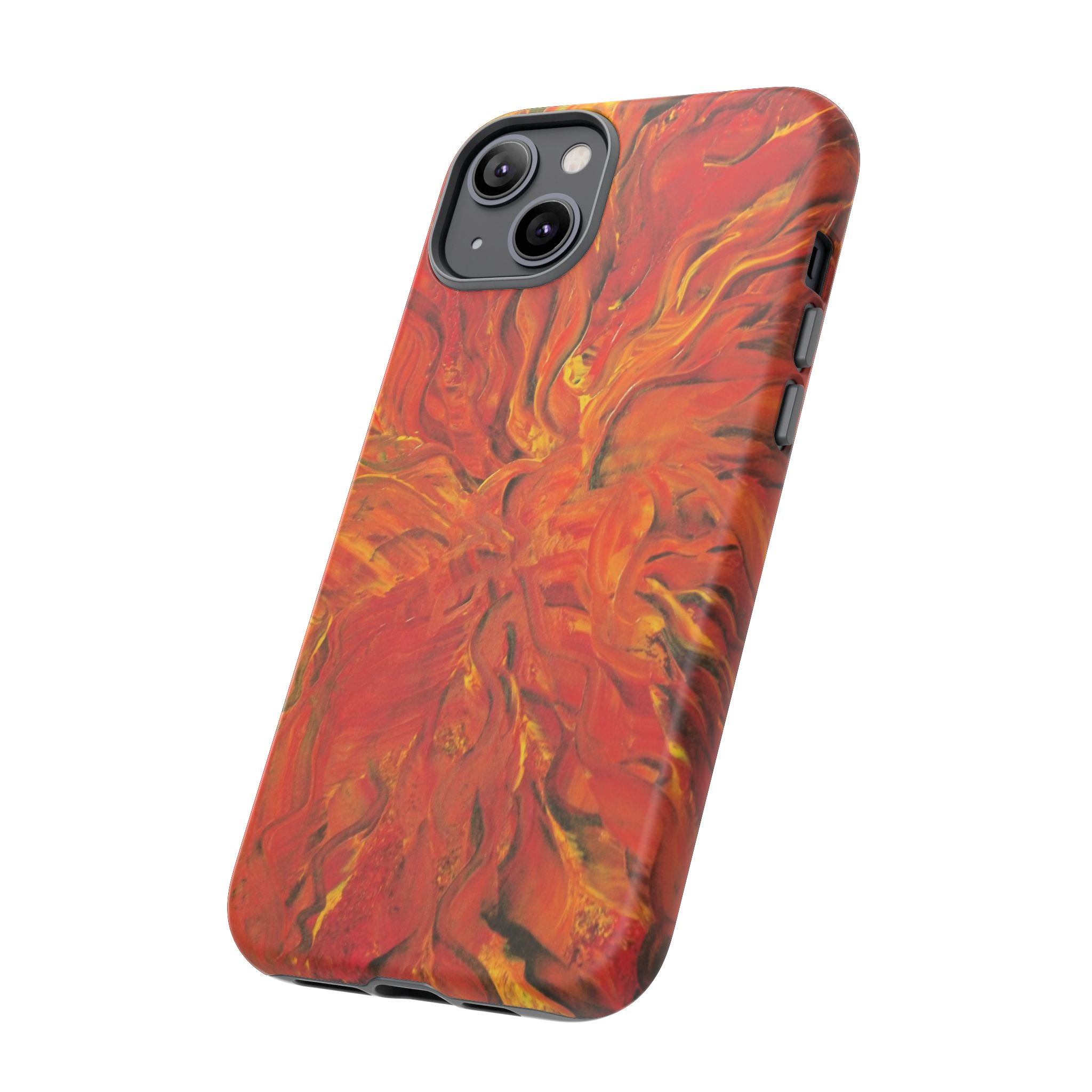 Flame Swirl Tough Phone Case — Abstract Red & Orange Art Protective Cover