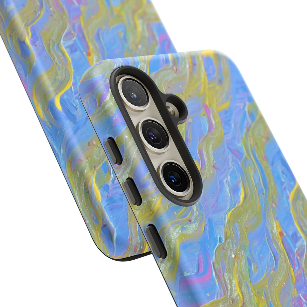 Pastel Marble Tough Phone Case — Blue & Gold Abstract Protective Cover