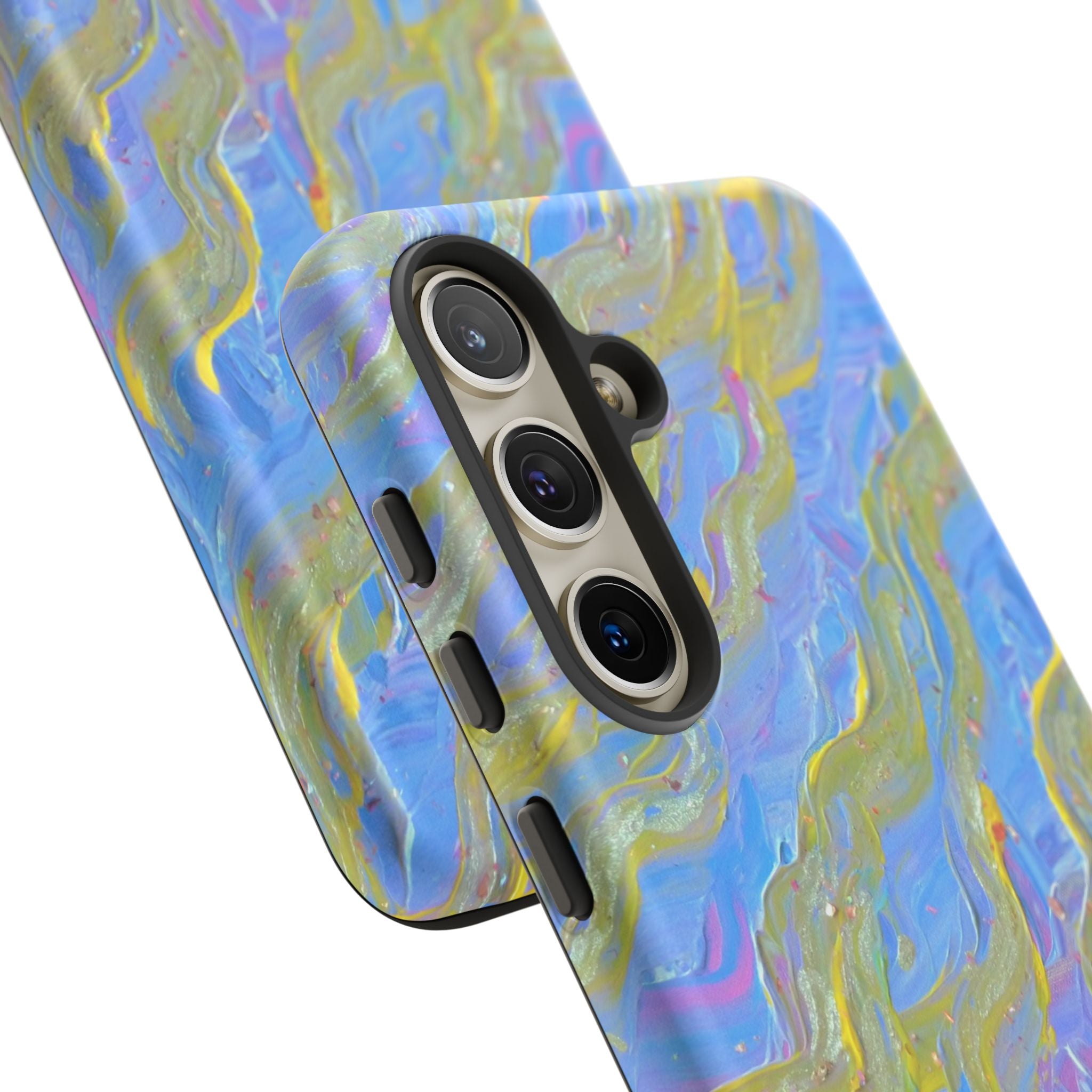Pastel Marble Tough Phone Case — Blue & Gold Abstract Protective Cover