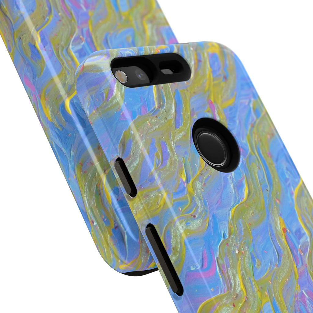 Pastel Marble Tough Phone Case — Blue & Gold Abstract Protective Cover