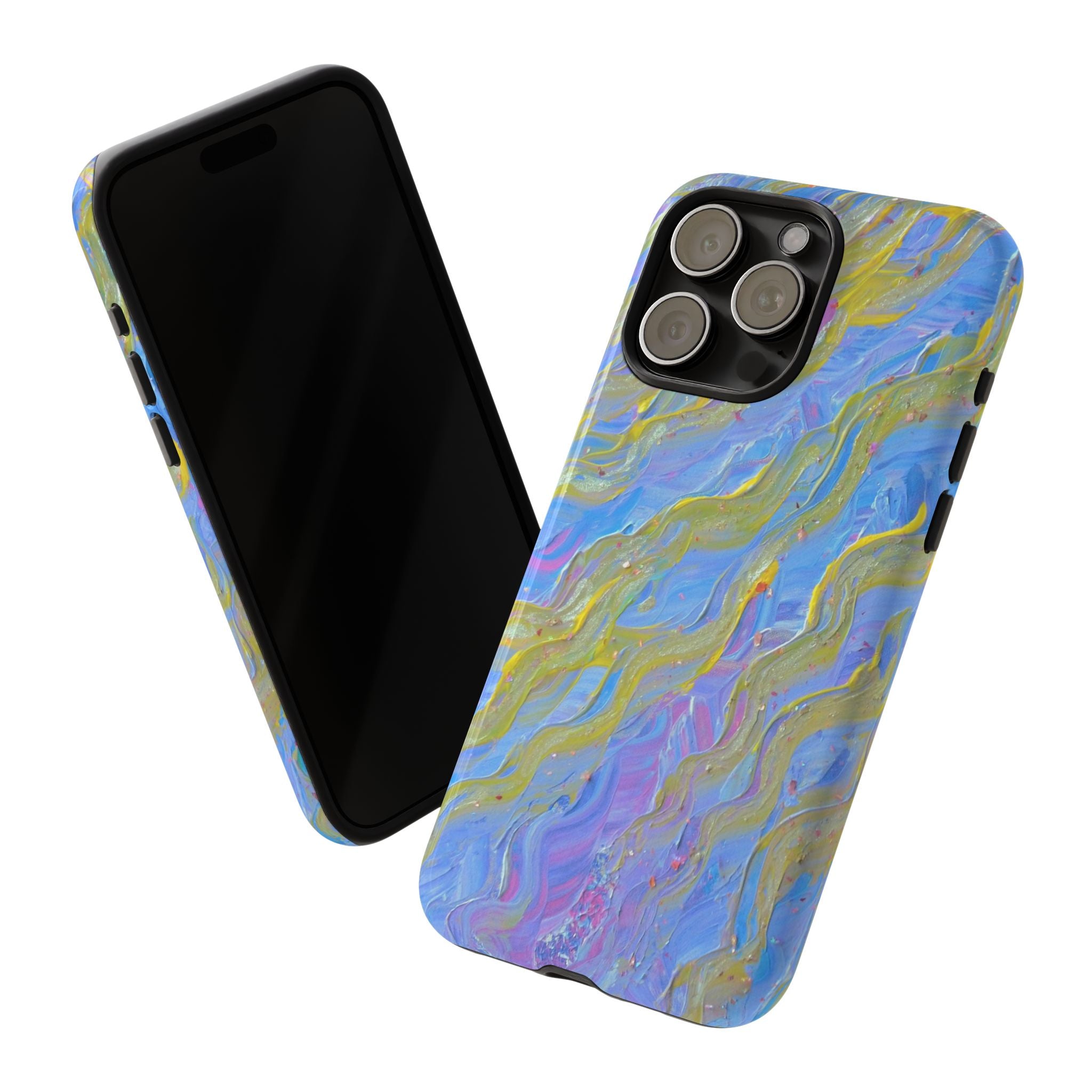 Pastel Marble Tough Phone Case — Blue & Gold Abstract Protective Cover