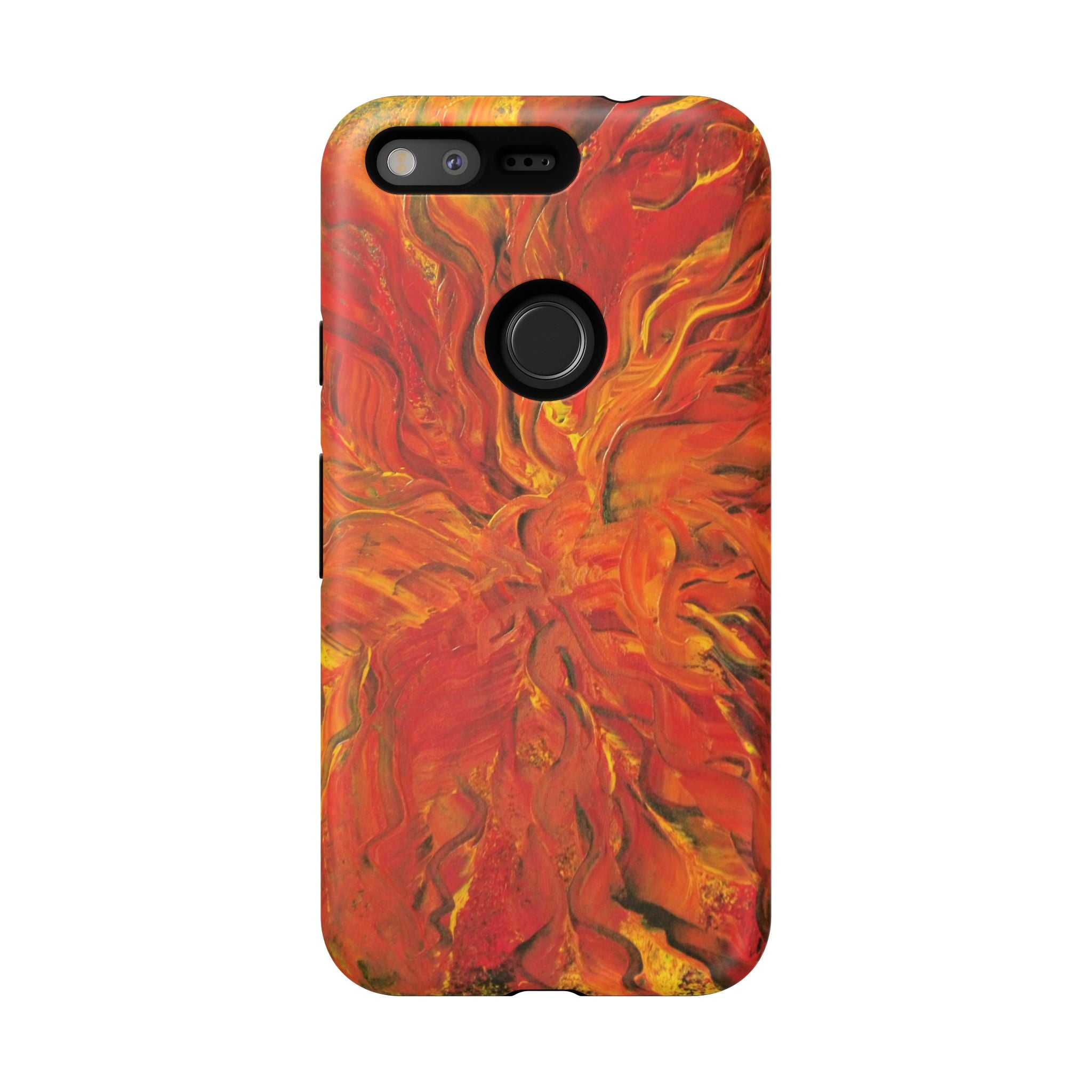 Flame Swirl Tough Phone Case — Abstract Red & Orange Art Protective Cover