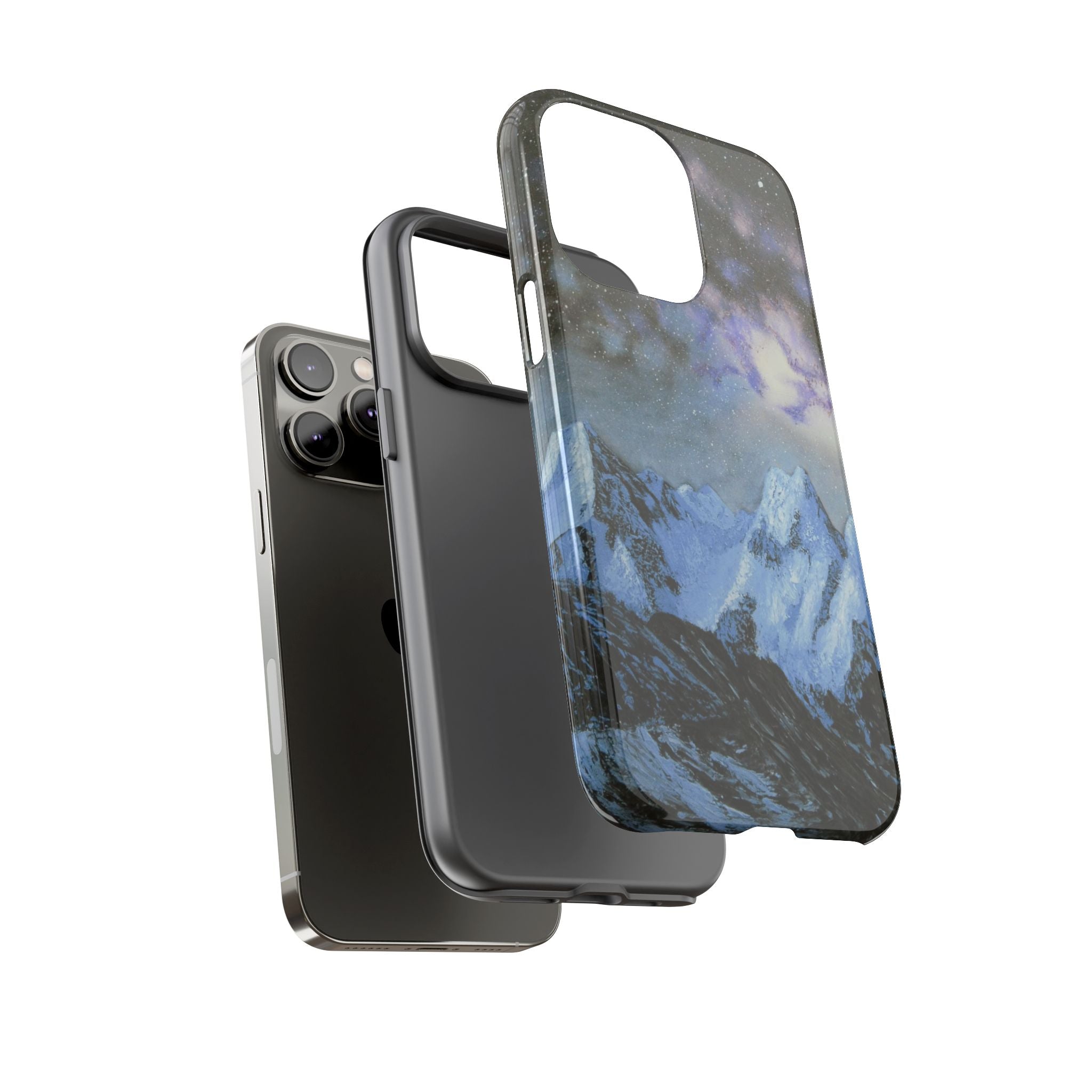 Mountain Night Sky Phone Case — Tough Protective iPhone Cover with Aurora & Snowy Peaks