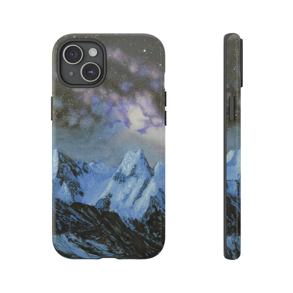 Mountain Night Sky Phone Case — Tough Protective iPhone Cover with Aurora & Snowy Peaks