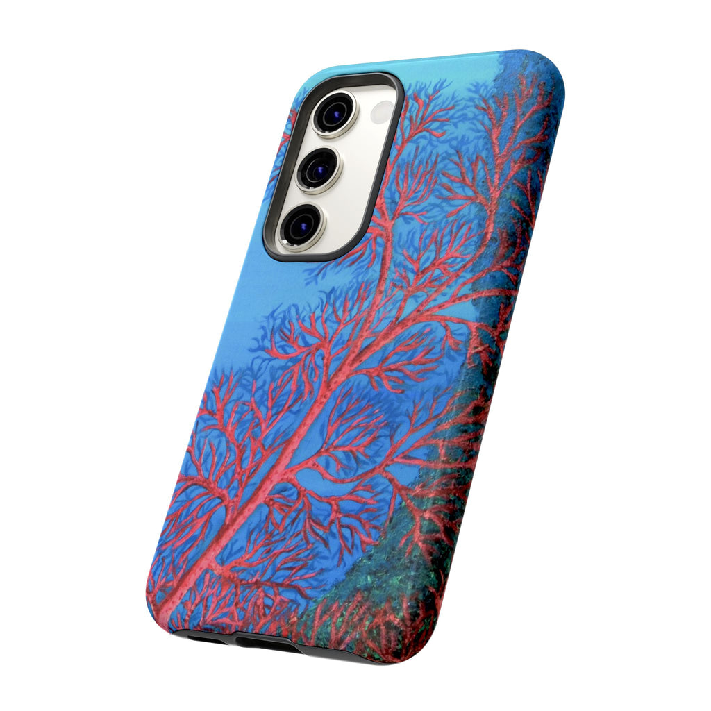 Coral Reef Phone Case — Vibrant Red Sea Fan on Ocean Blue Tough Case