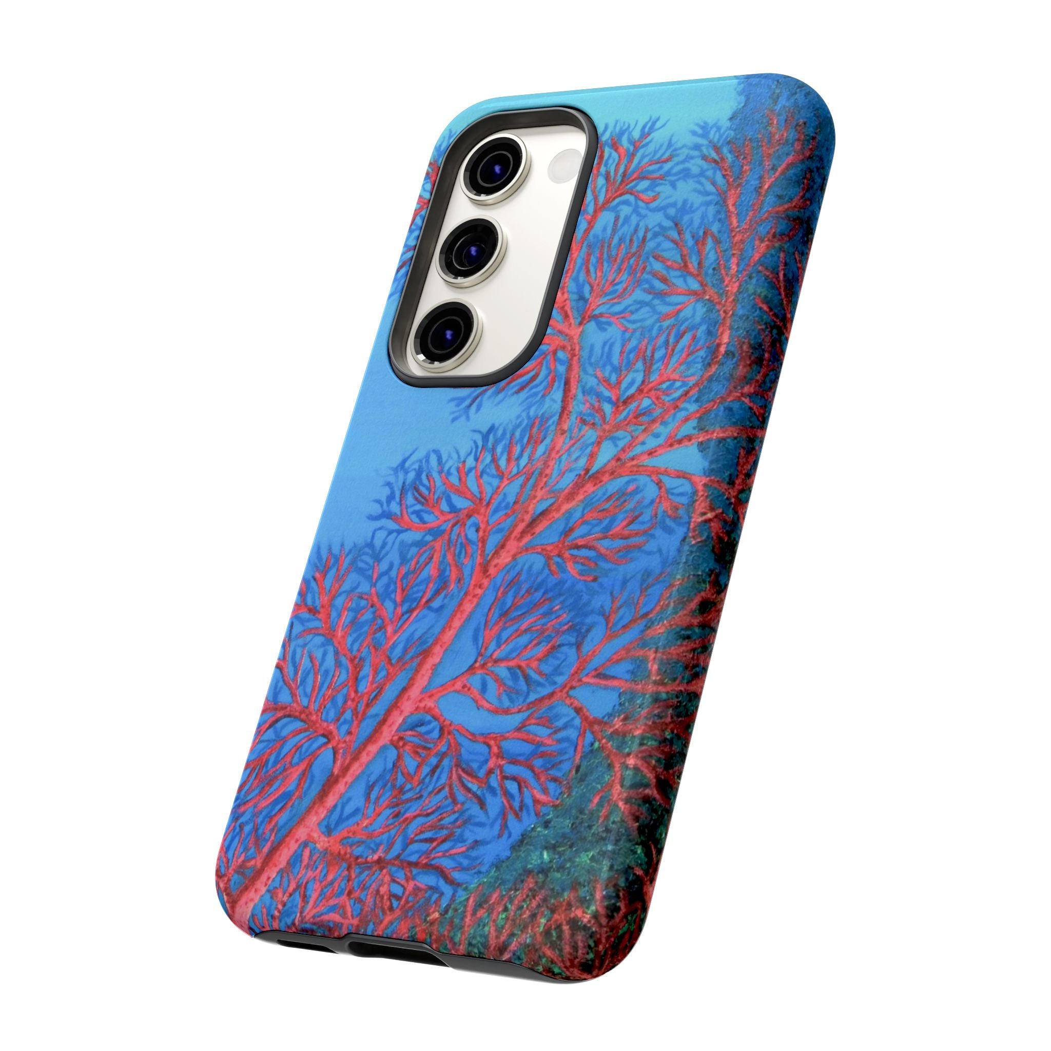 Coral Reef Phone Case — Vibrant Red Sea Fan on Ocean Blue Tough Case