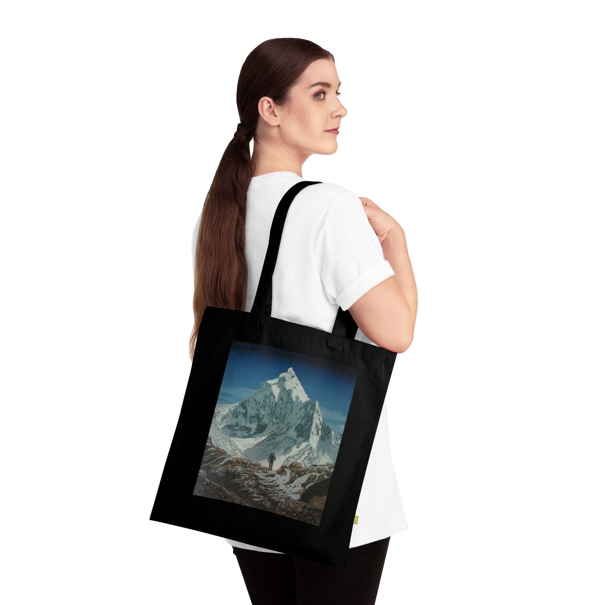 Mountain Trek Organic Tote Bag — Vintage Peak Adventure Print