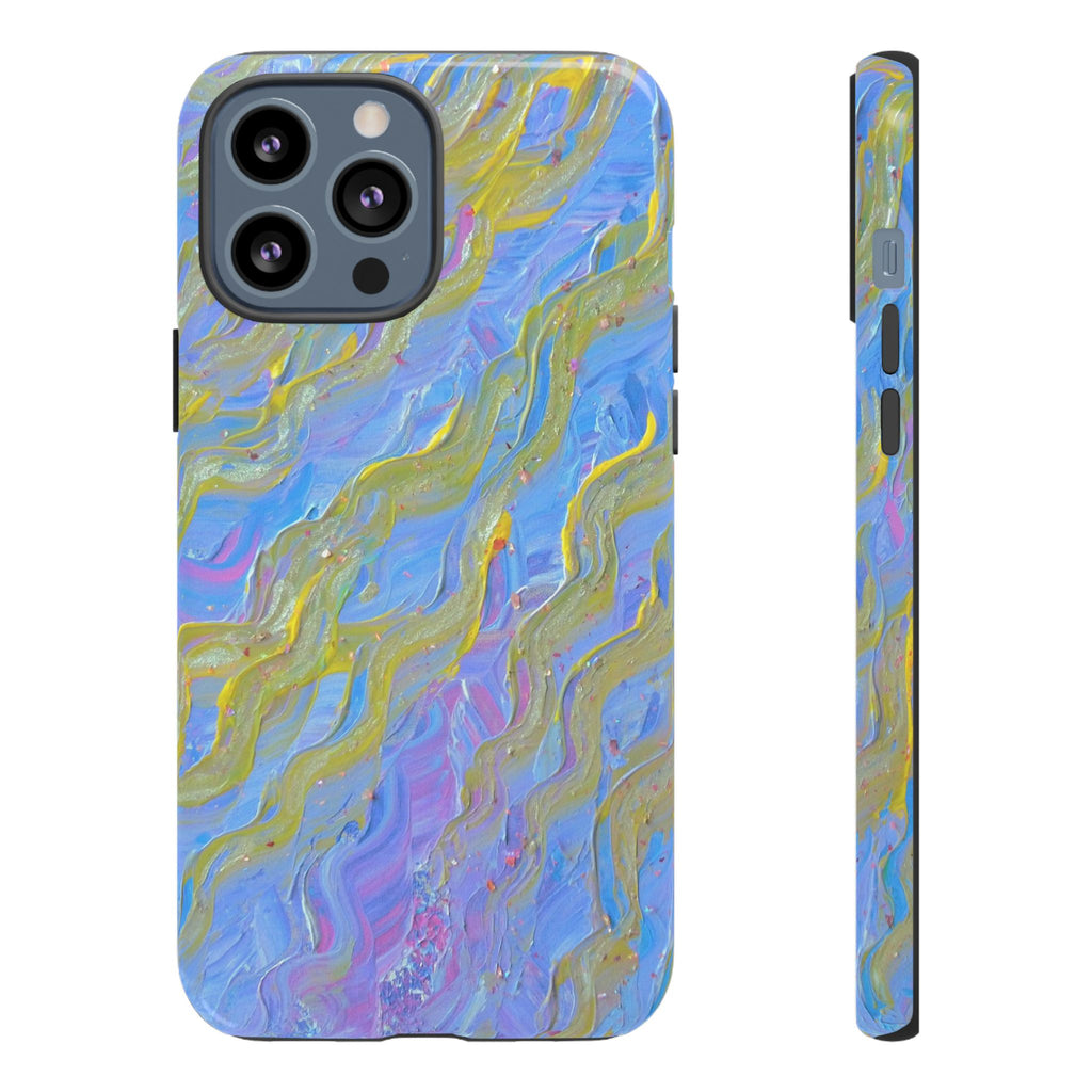 Pastel Marble Tough Phone Case — Blue & Gold Abstract Protective Cover