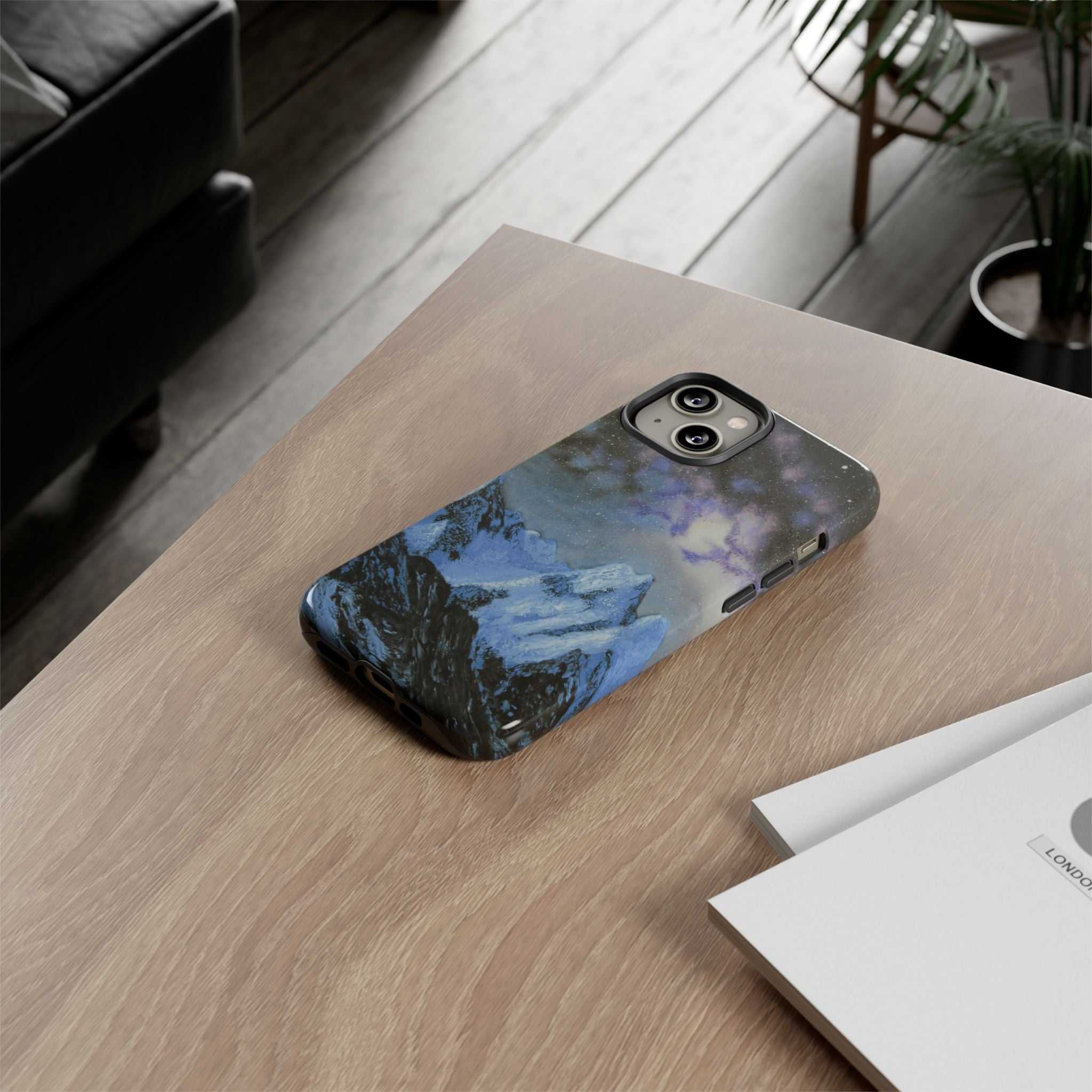 Mountain Night Sky Phone Case — Tough Protective iPhone Cover with Aurora & Snowy Peaks