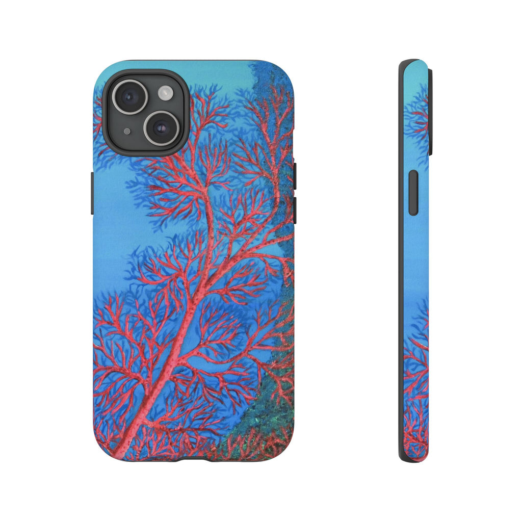 Coral Reef Phone Case — Vibrant Red Sea Fan on Ocean Blue Tough Case