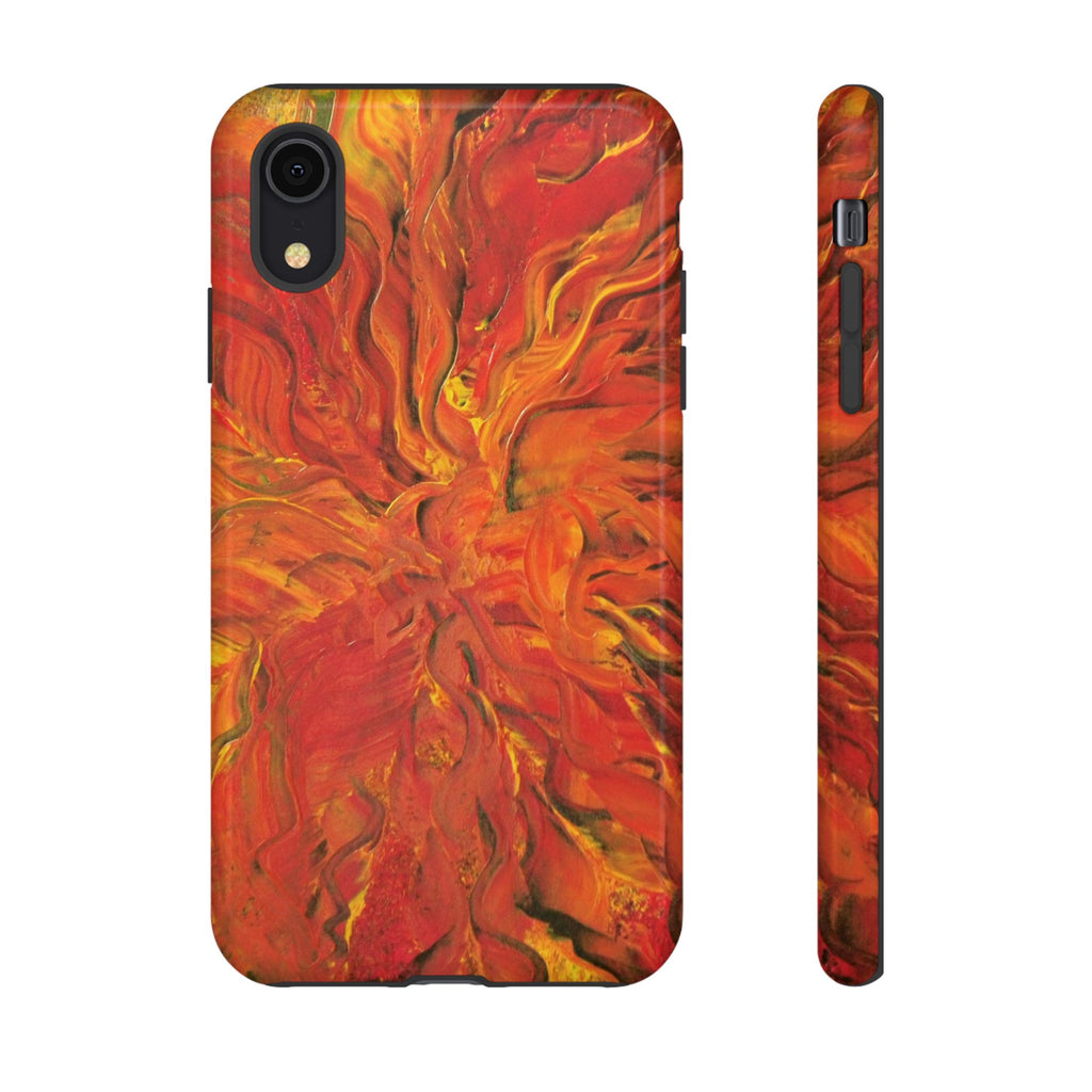 Flame Swirl Tough Phone Case — Abstract Red & Orange Art Protective Cover