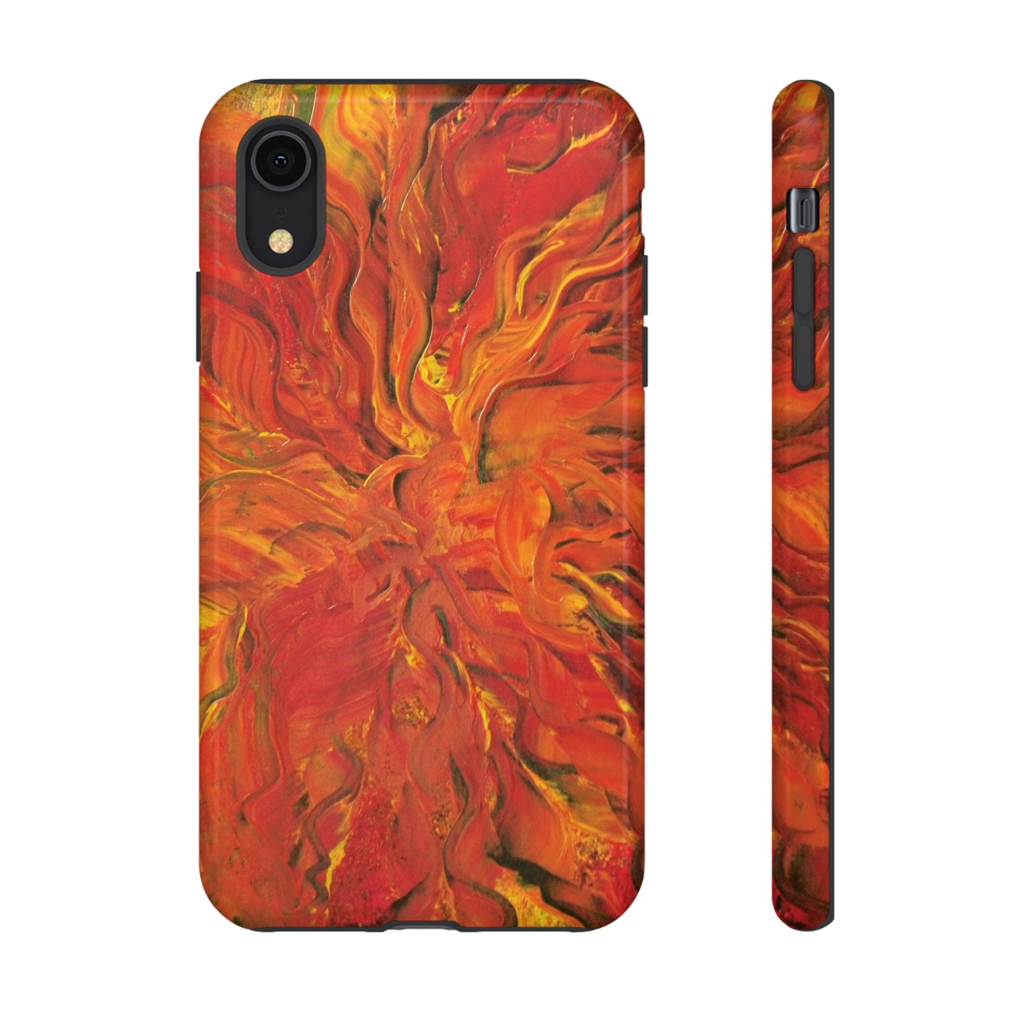 Flame Swirl Tough Phone Case — Abstract Red & Orange Art Protective Cover