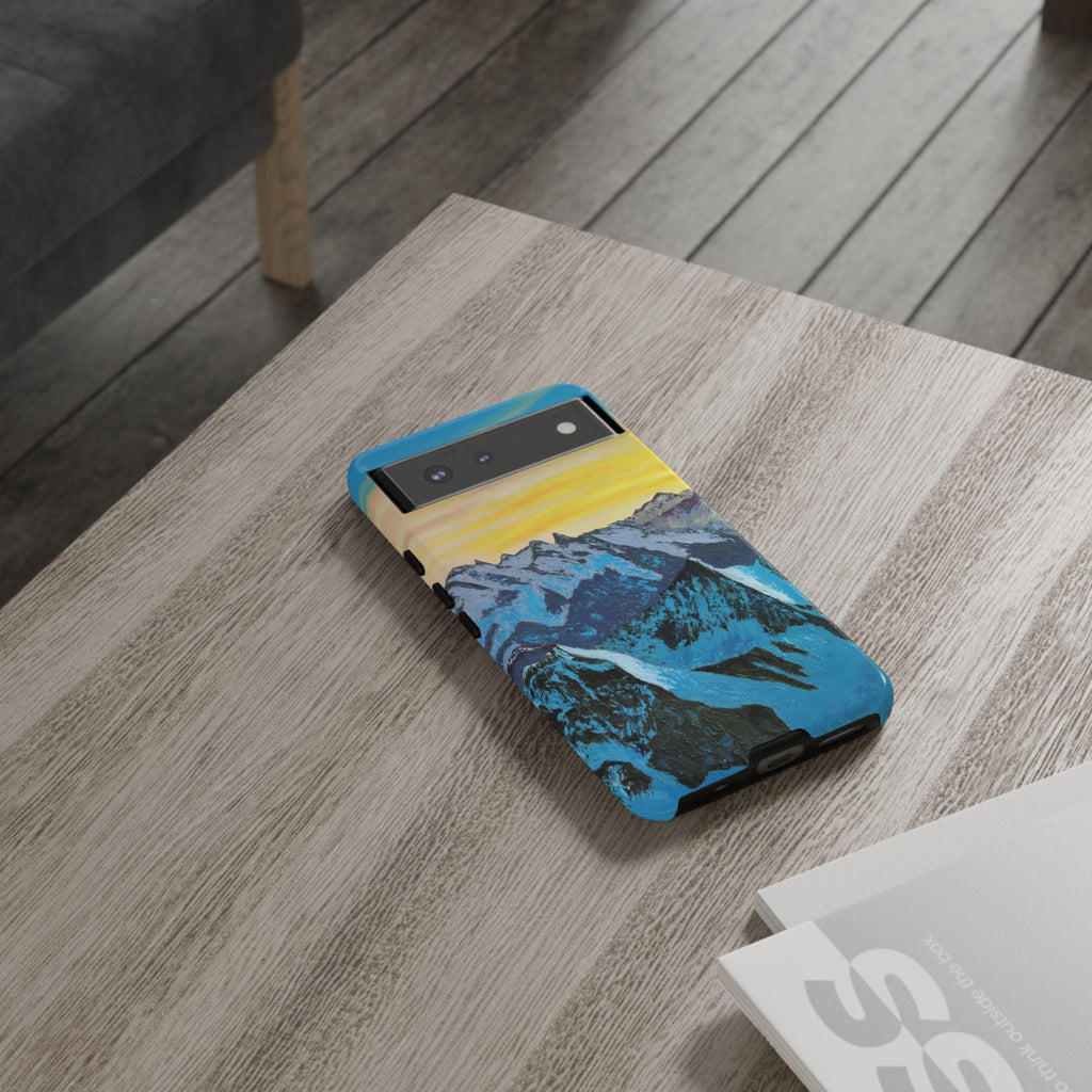 Mountain Sunset Phone Case — Protective Tough Case with Scenic Blue Peaks Design