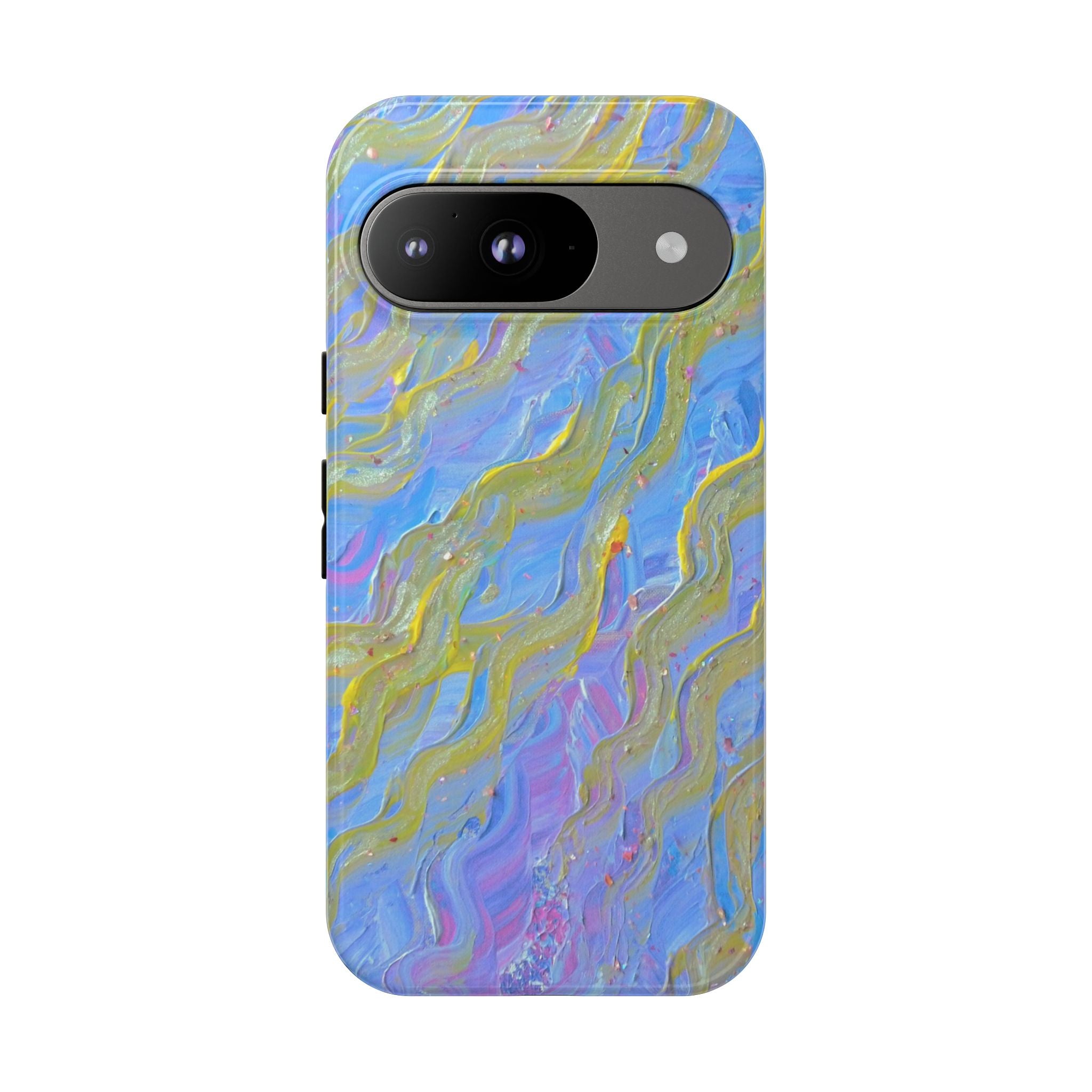 Pastel Marble Tough Phone Case — Blue & Gold Abstract Protective Cover