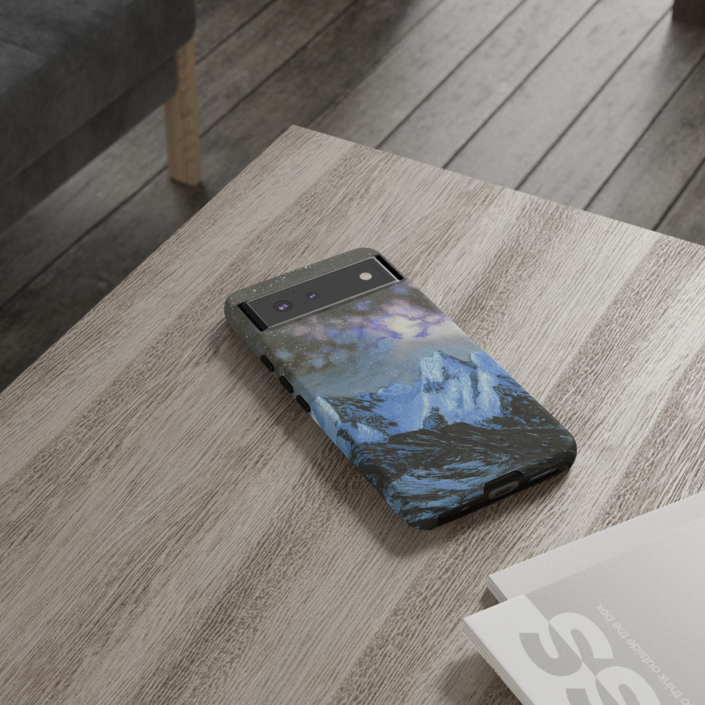 Mountain Night Sky Phone Case — Tough Protective iPhone Cover with Aurora & Snowy Peaks