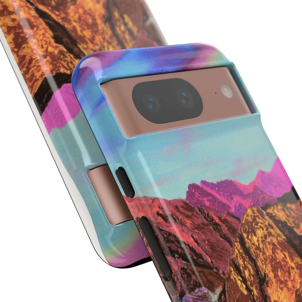 Protective Phone Case — Vibrant Retro Mountain Landscape