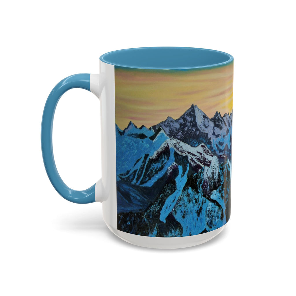 Mountain Sunrise Accent Coffee Mug — Scenic Blue Peaks Art 11/15oz