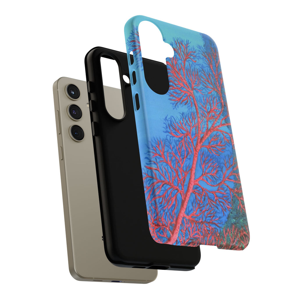 Coral Reef Phone Case — Vibrant Red Sea Fan on Ocean Blue Tough Case