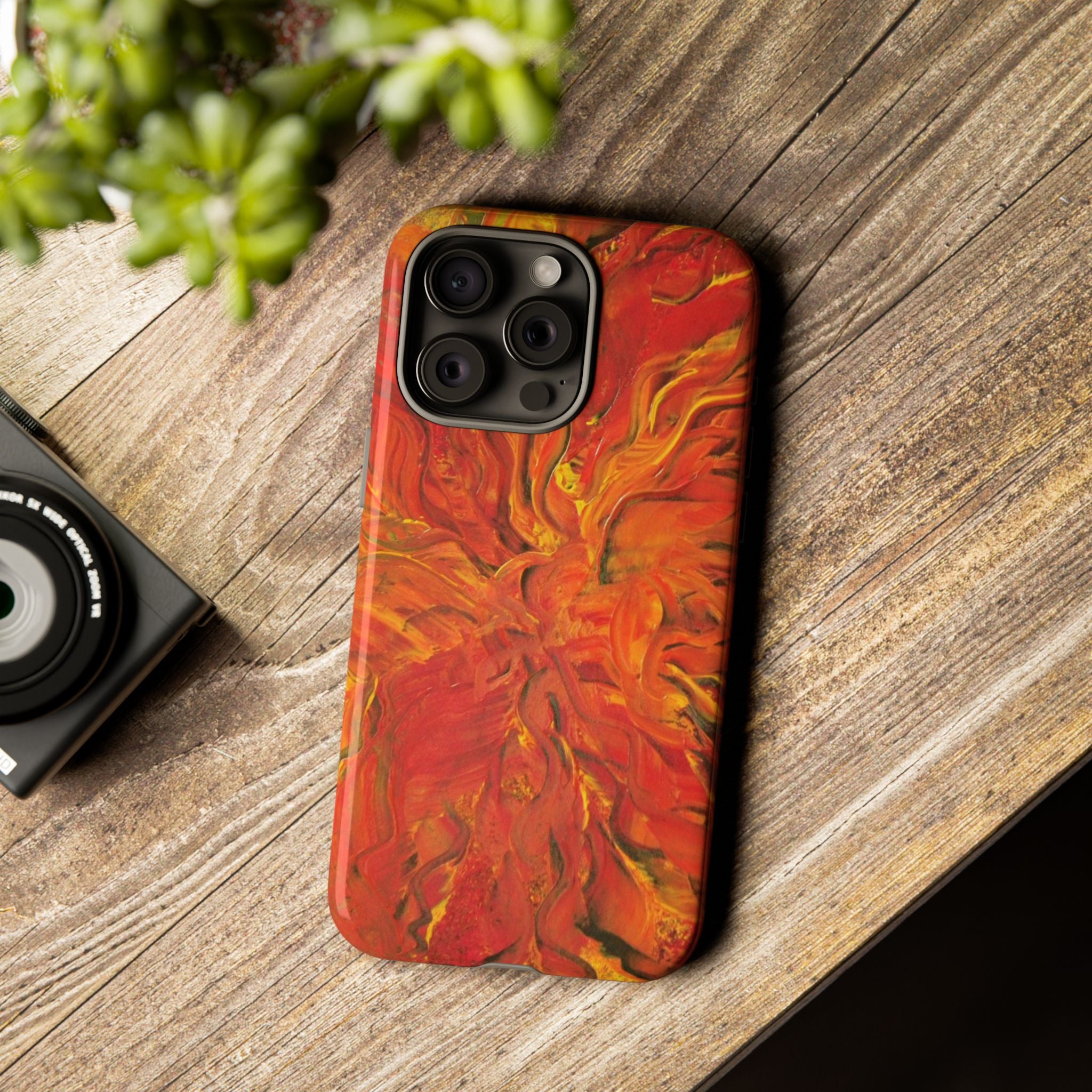 Flame Swirl Tough Phone Case — Abstract Red & Orange Art Protective Cover