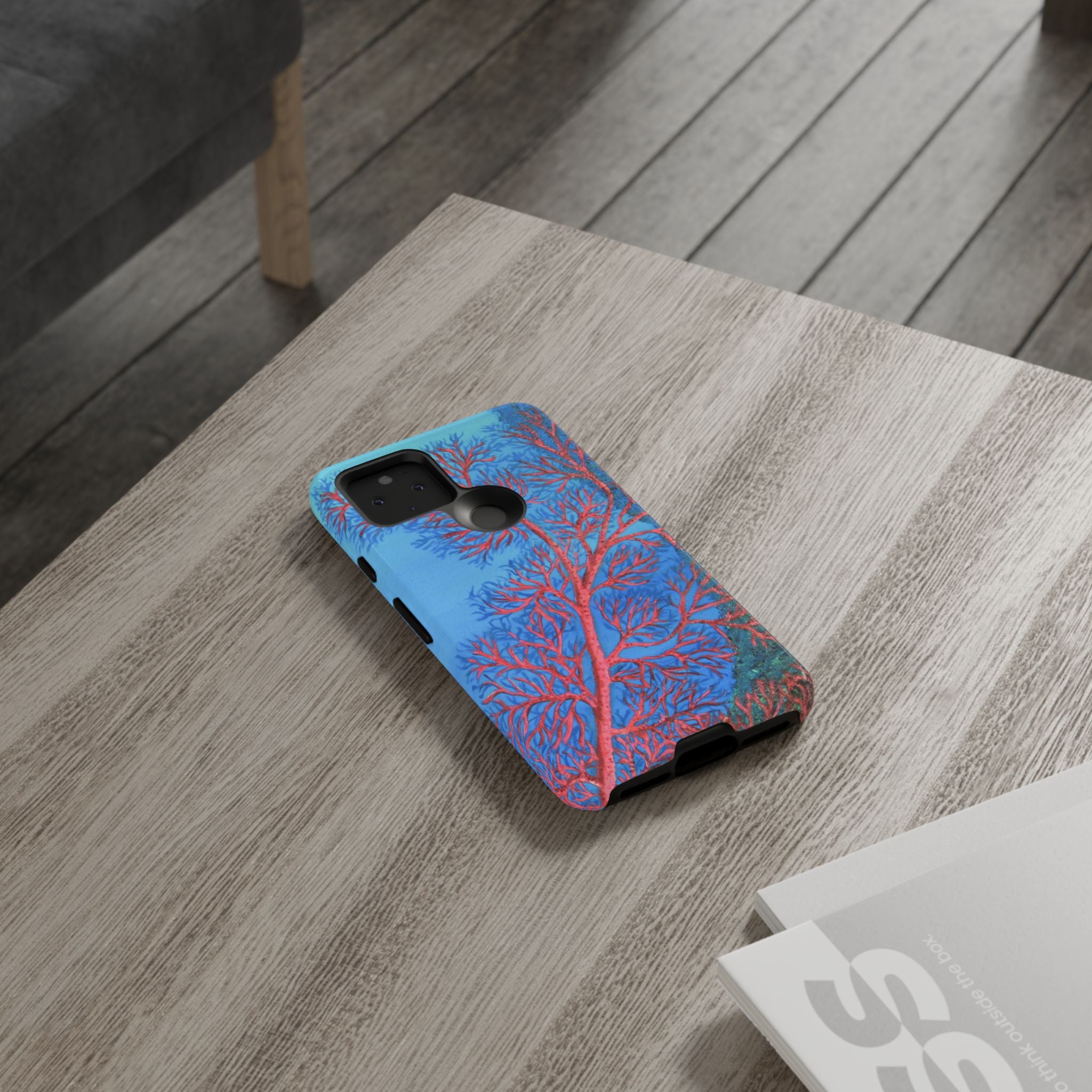 Coral Reef Phone Case — Vibrant Red Sea Fan on Ocean Blue Tough Case