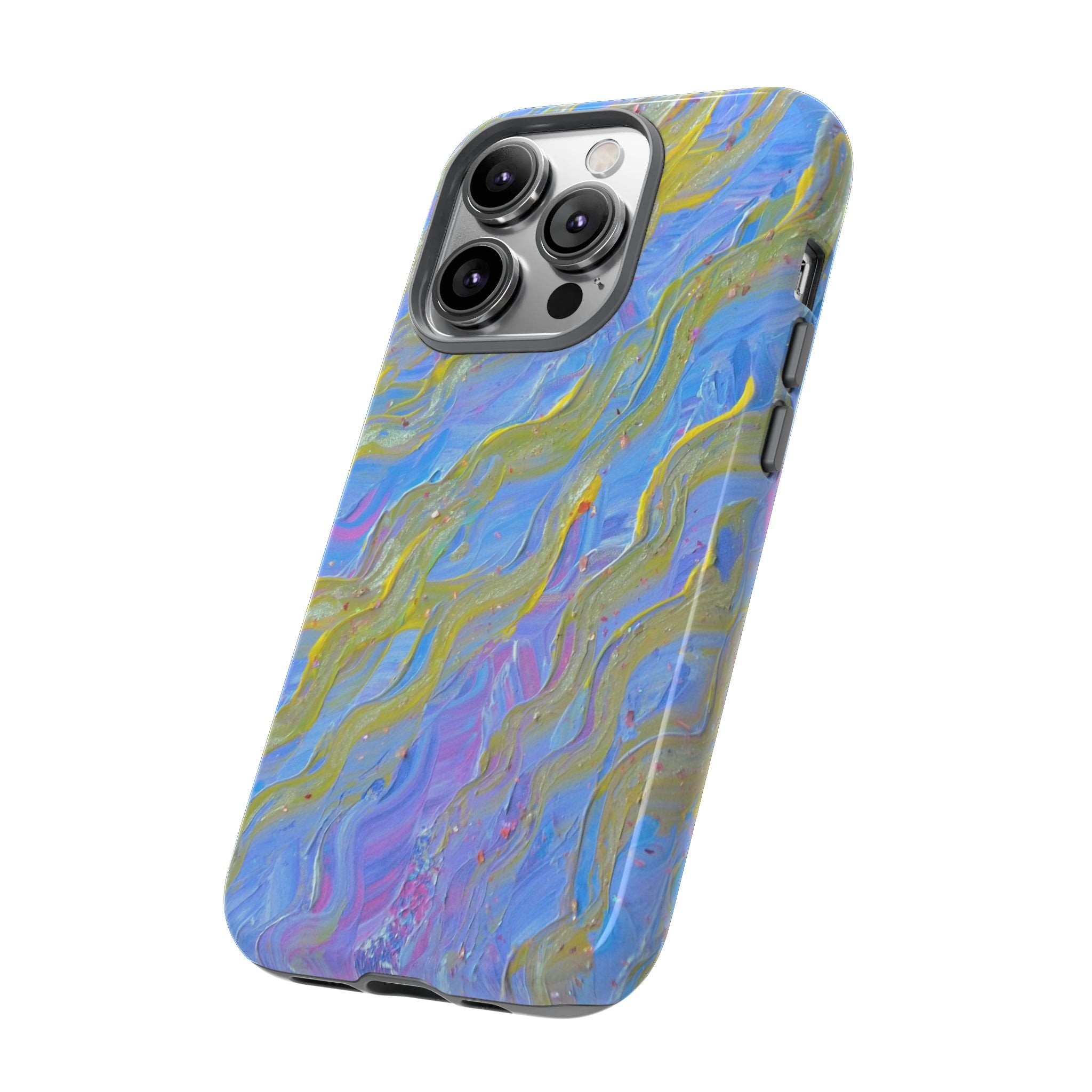 Pastel Marble Tough Phone Case — Blue & Gold Abstract Protective Cover