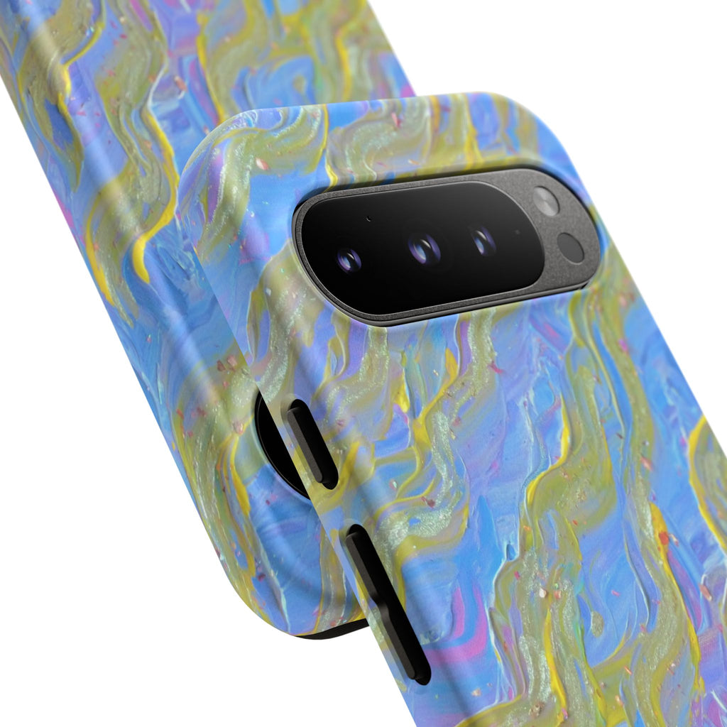 Pastel Marble Tough Phone Case — Blue & Gold Abstract Protective Cover