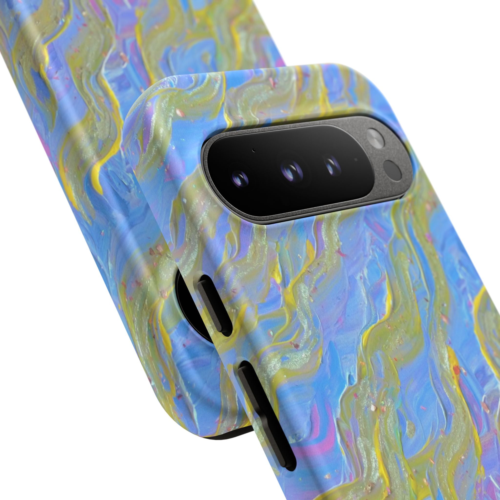 Pastel Marble Tough Phone Case — Blue & Gold Abstract Protective Cover