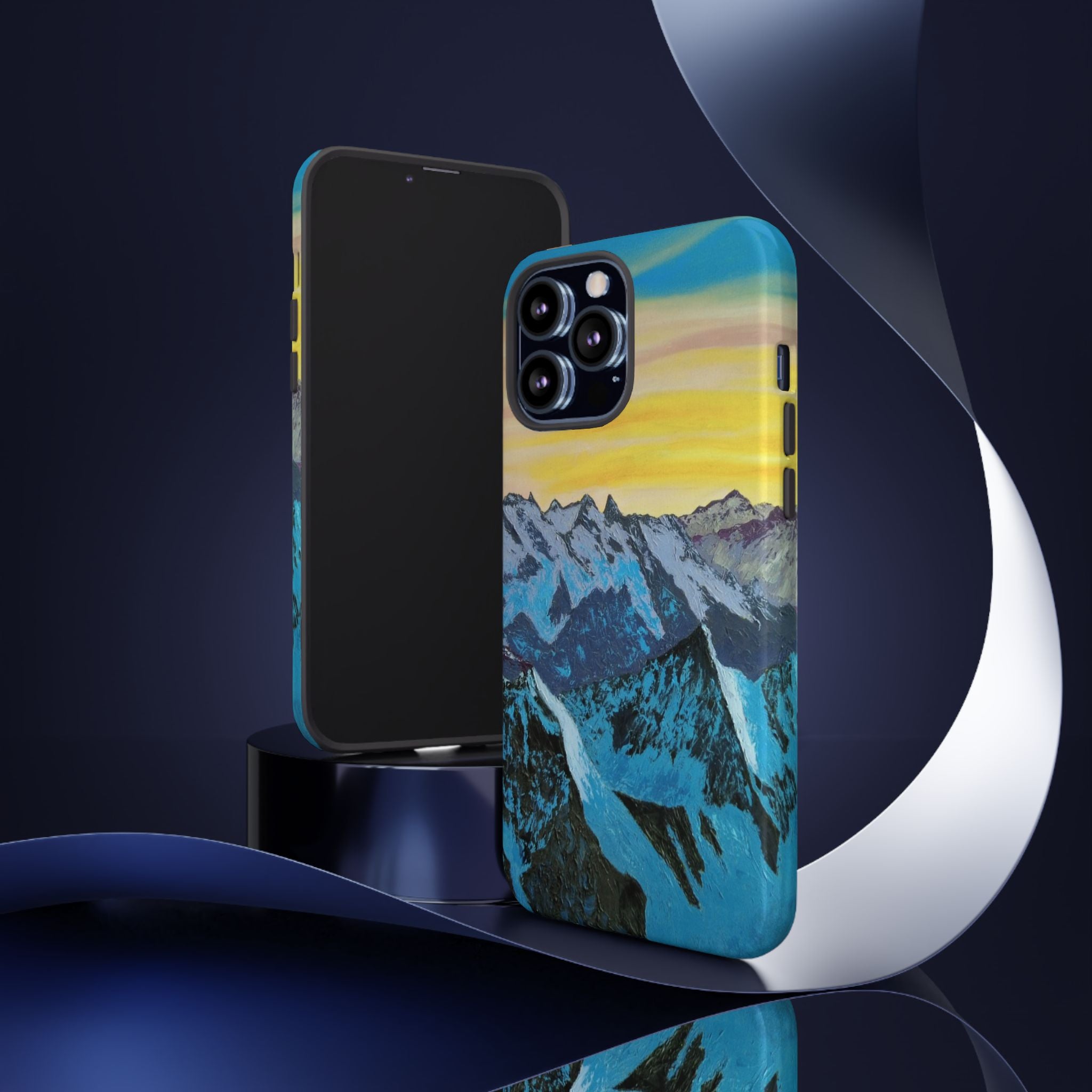 Mountain Sunset Phone Case — Protective Tough Case with Scenic Blue Peaks Design