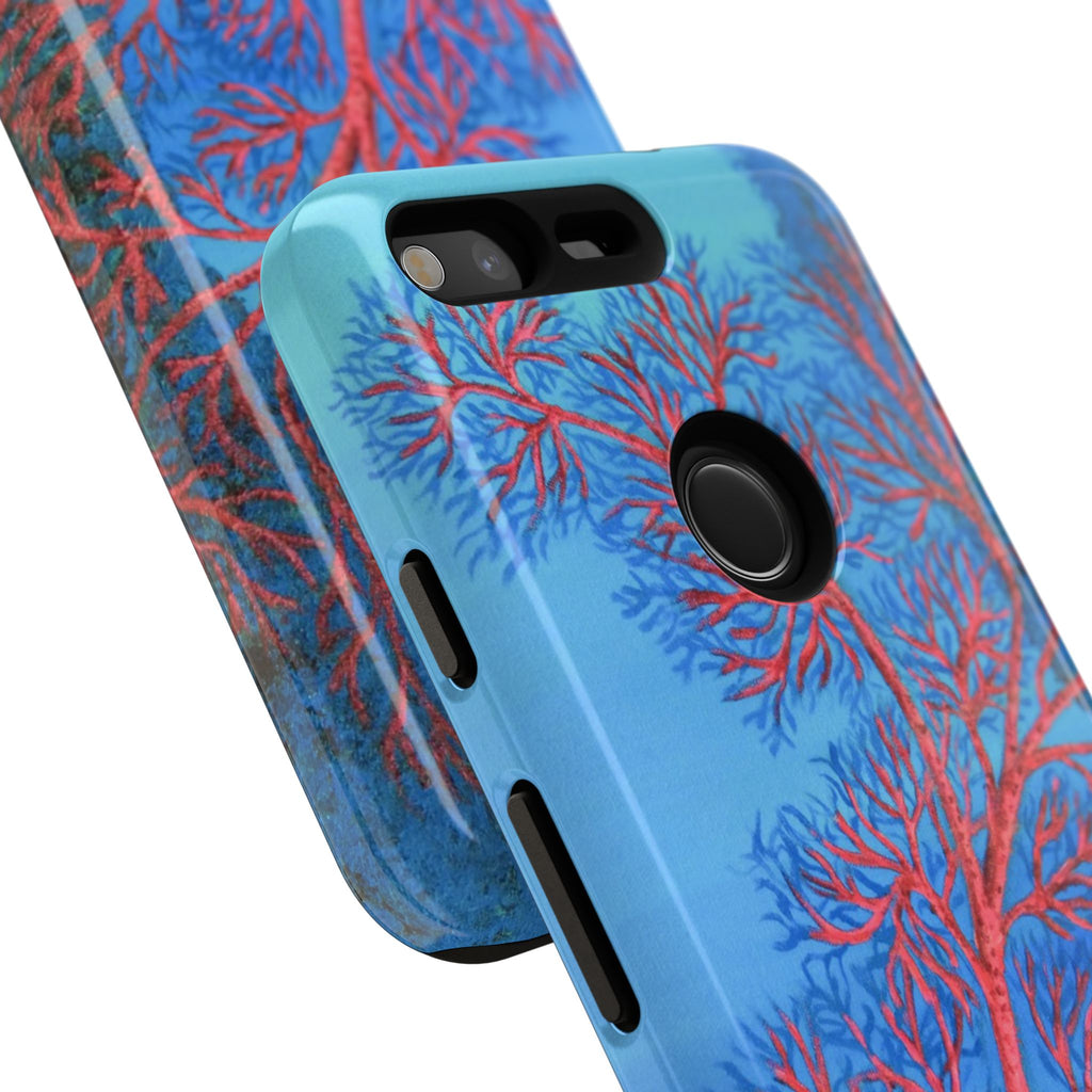 Coral Reef Phone Case — Vibrant Red Sea Fan on Ocean Blue Tough Case
