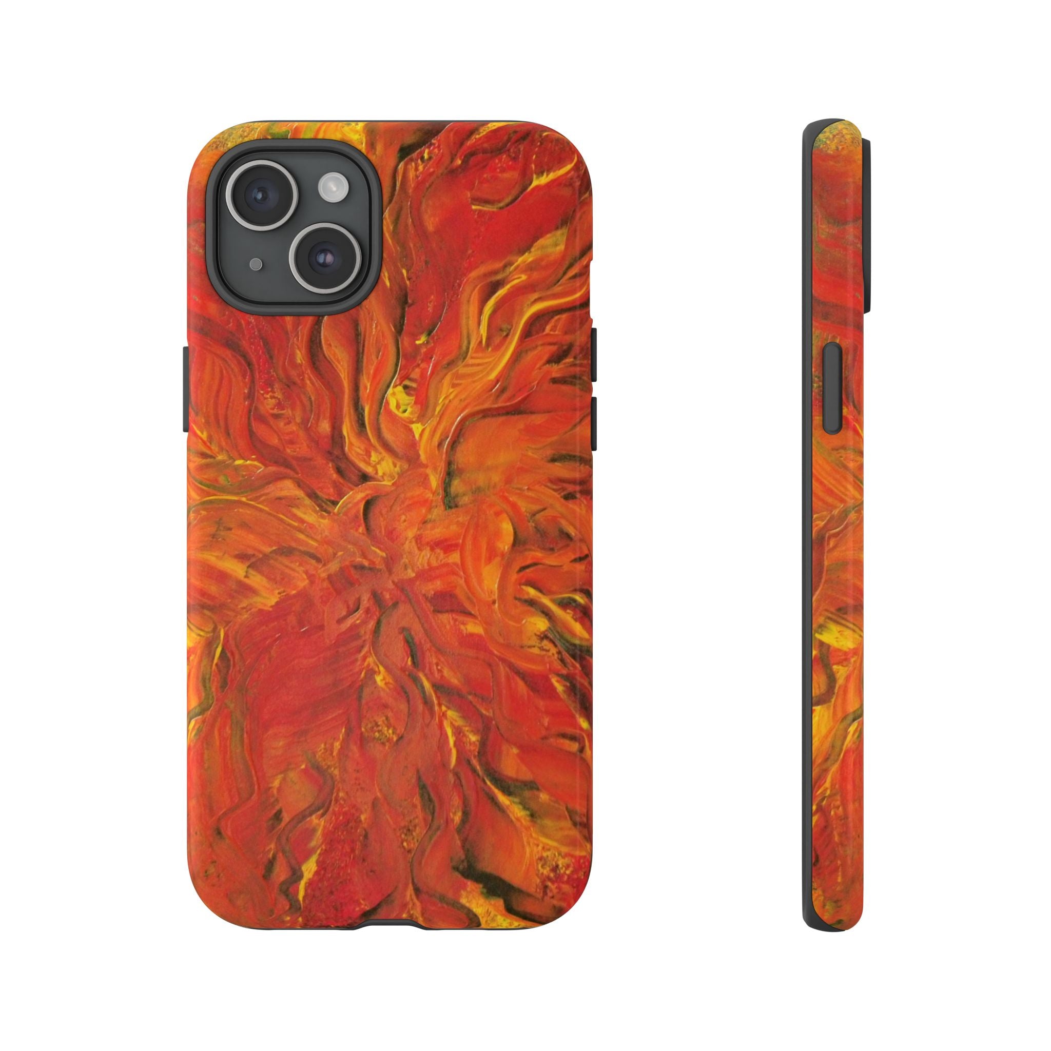Flame Swirl Tough Phone Case — Abstract Red & Orange Art Protective Cover