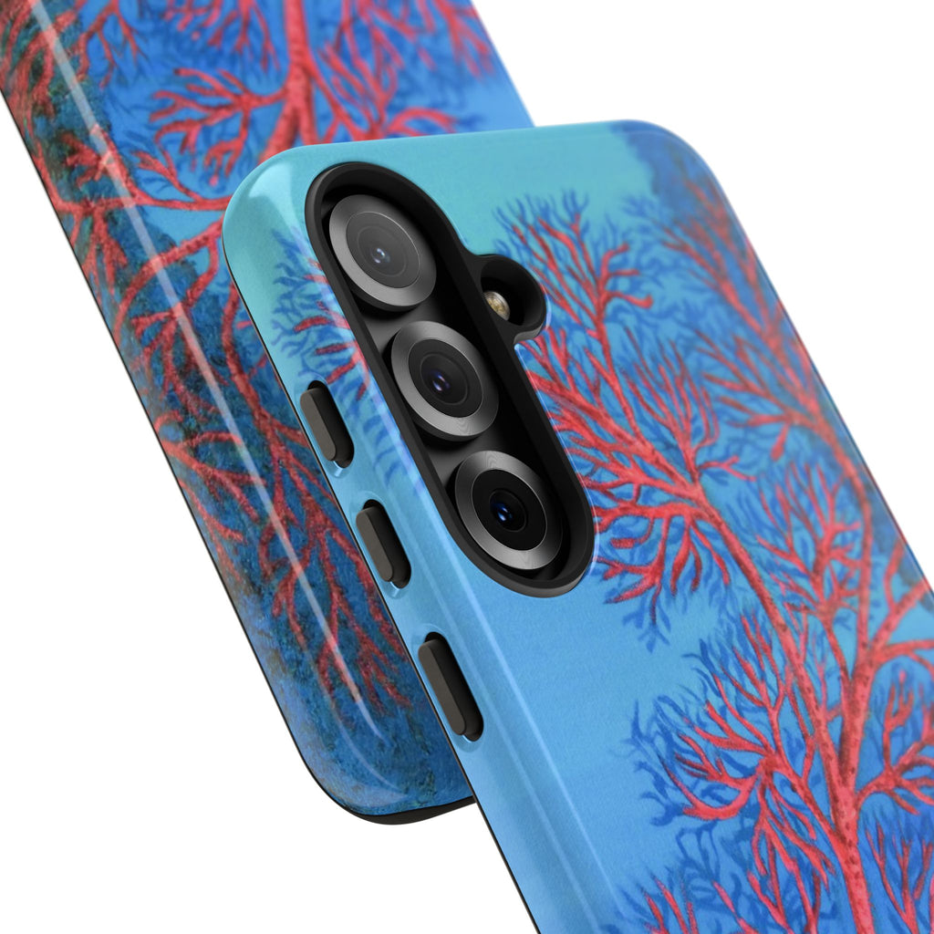 Coral Reef Phone Case — Vibrant Red Sea Fan on Ocean Blue Tough Case