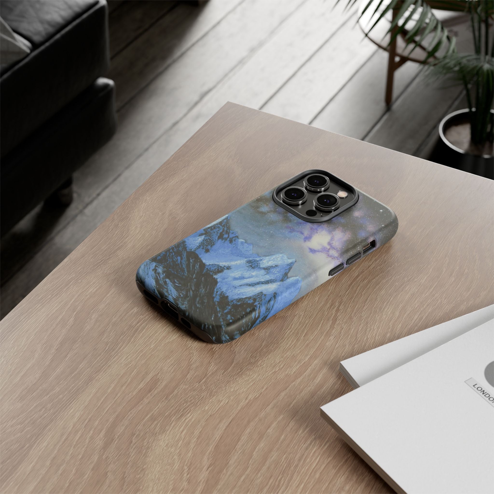 Mountain Night Sky Phone Case — Tough Protective iPhone Cover with Aurora & Snowy Peaks