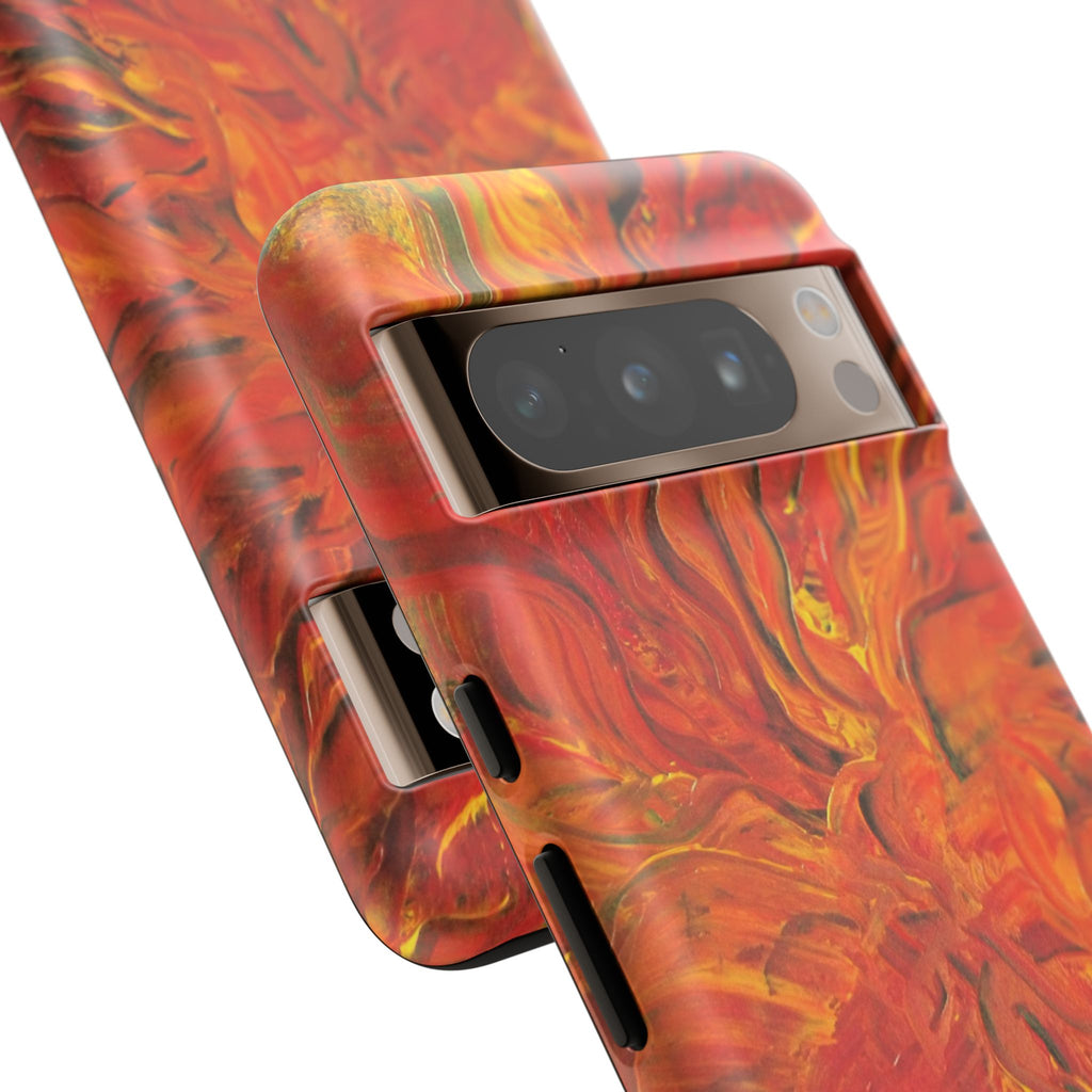 Flame Swirl Tough Phone Case — Abstract Red & Orange Art Protective Cover