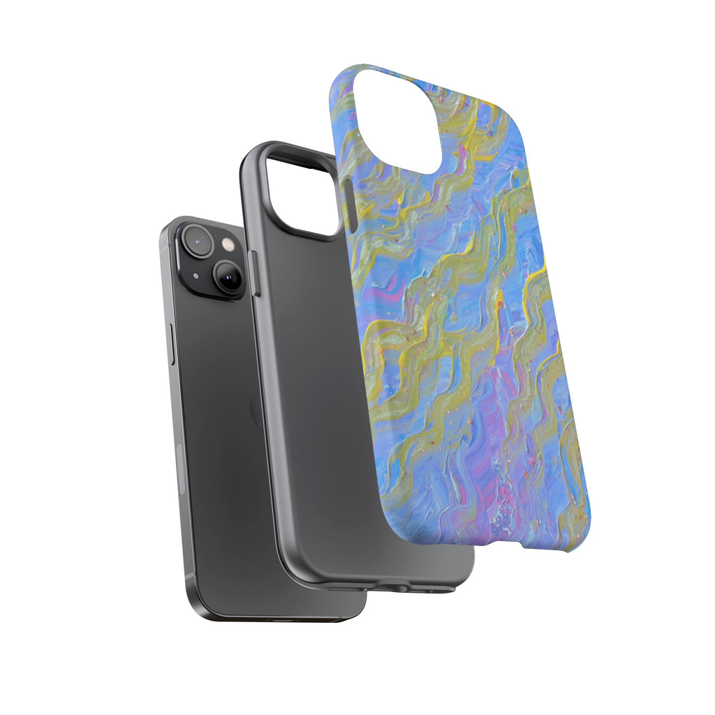 Pastel Marble Tough Phone Case — Blue & Gold Abstract Protective Cover