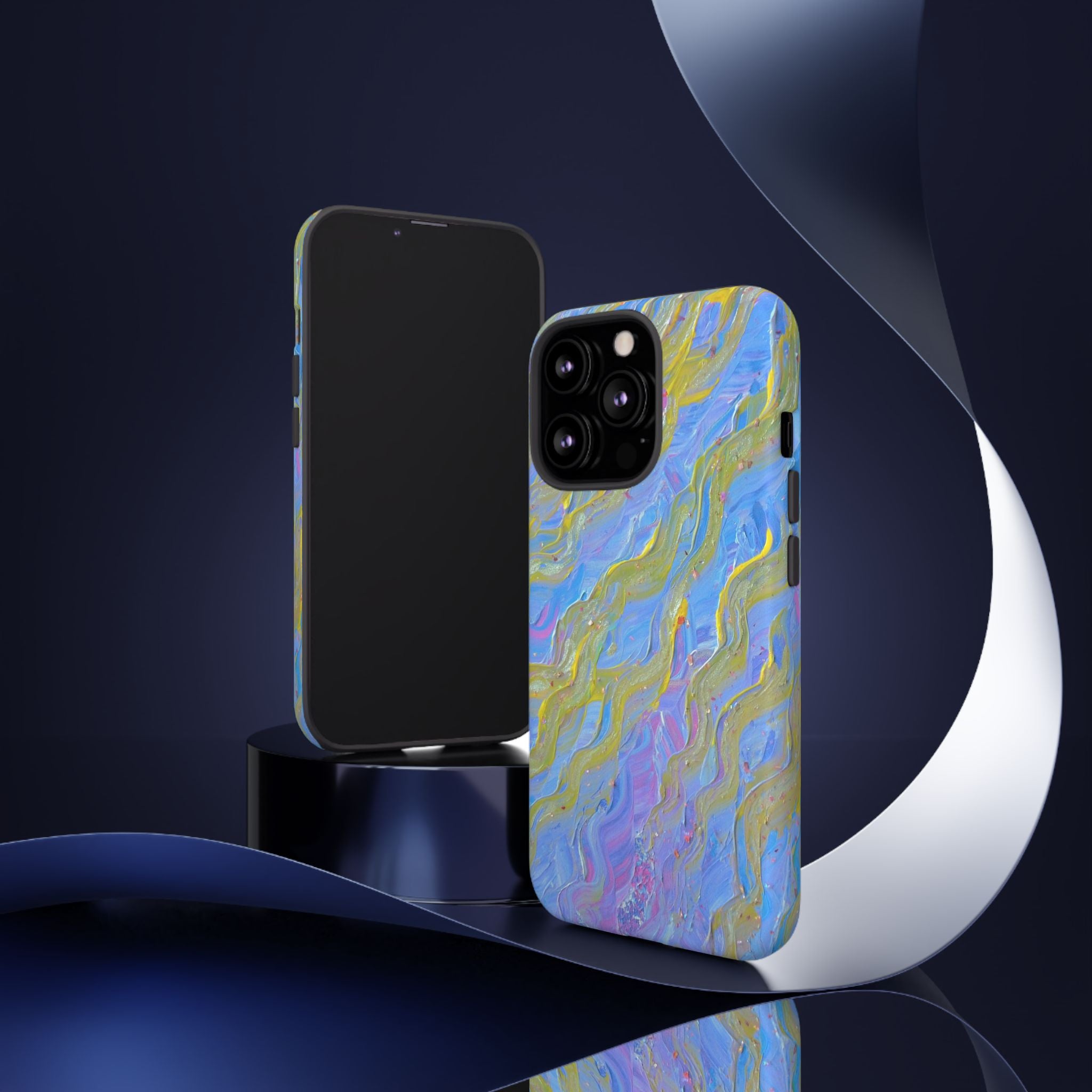 Pastel Marble Tough Phone Case — Blue & Gold Abstract Protective Cover