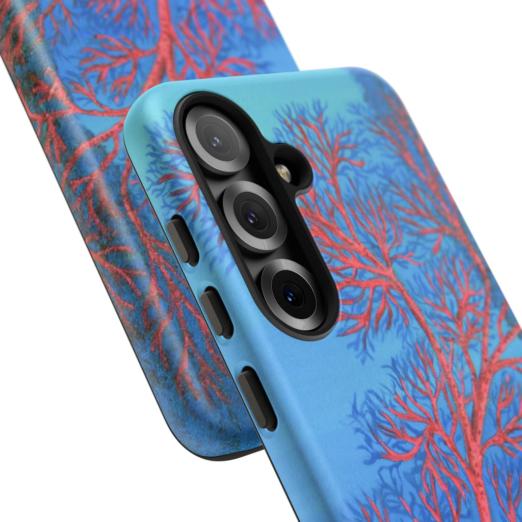 Coral Reef Phone Case — Vibrant Red Sea Fan on Ocean Blue Tough Case