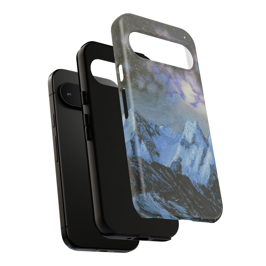 Mountain Night Sky Phone Case — Tough Protective iPhone Cover with Aurora & Snowy Peaks