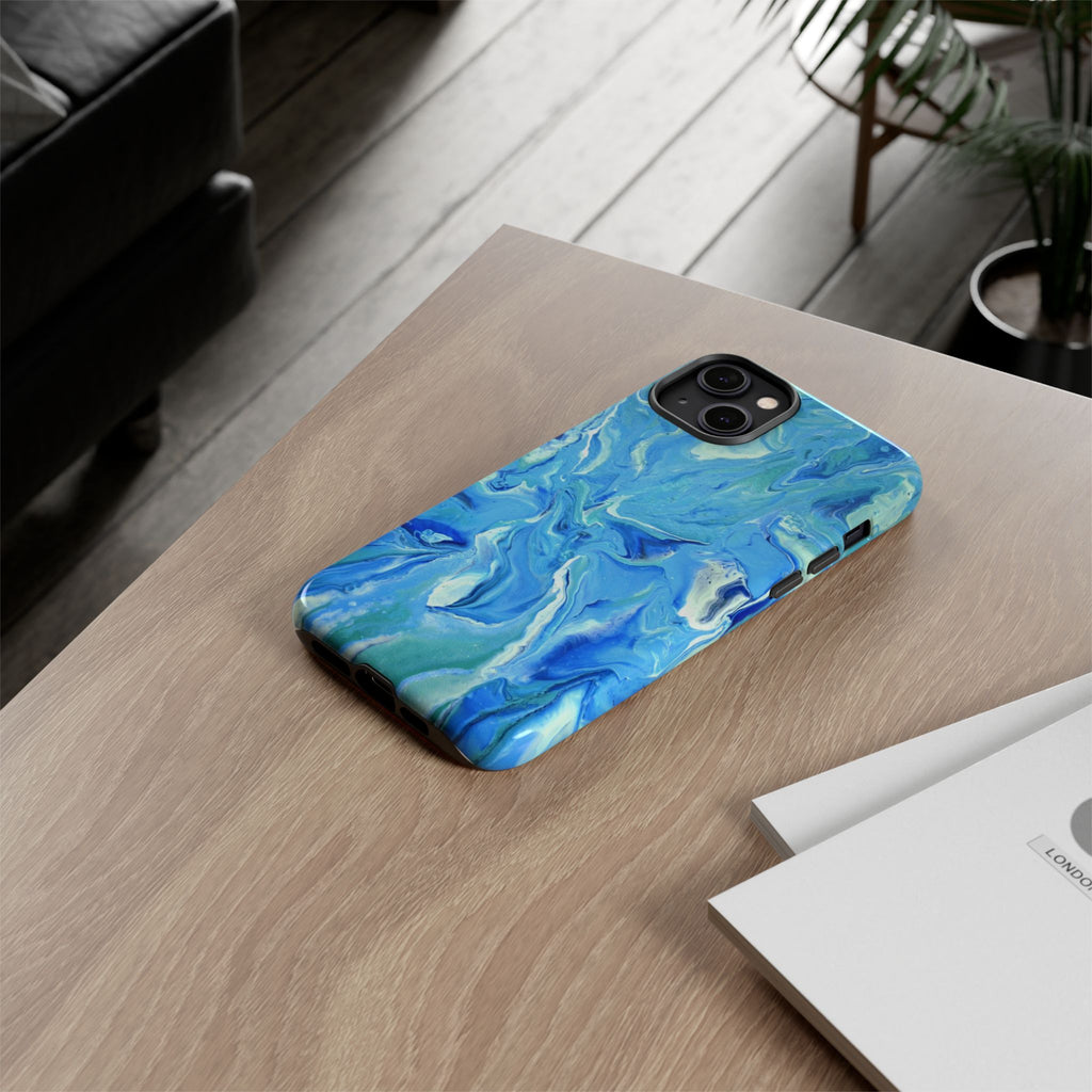 Blue Marble Tough Phone Case — Ocean Swirl Protective iPhone Cover