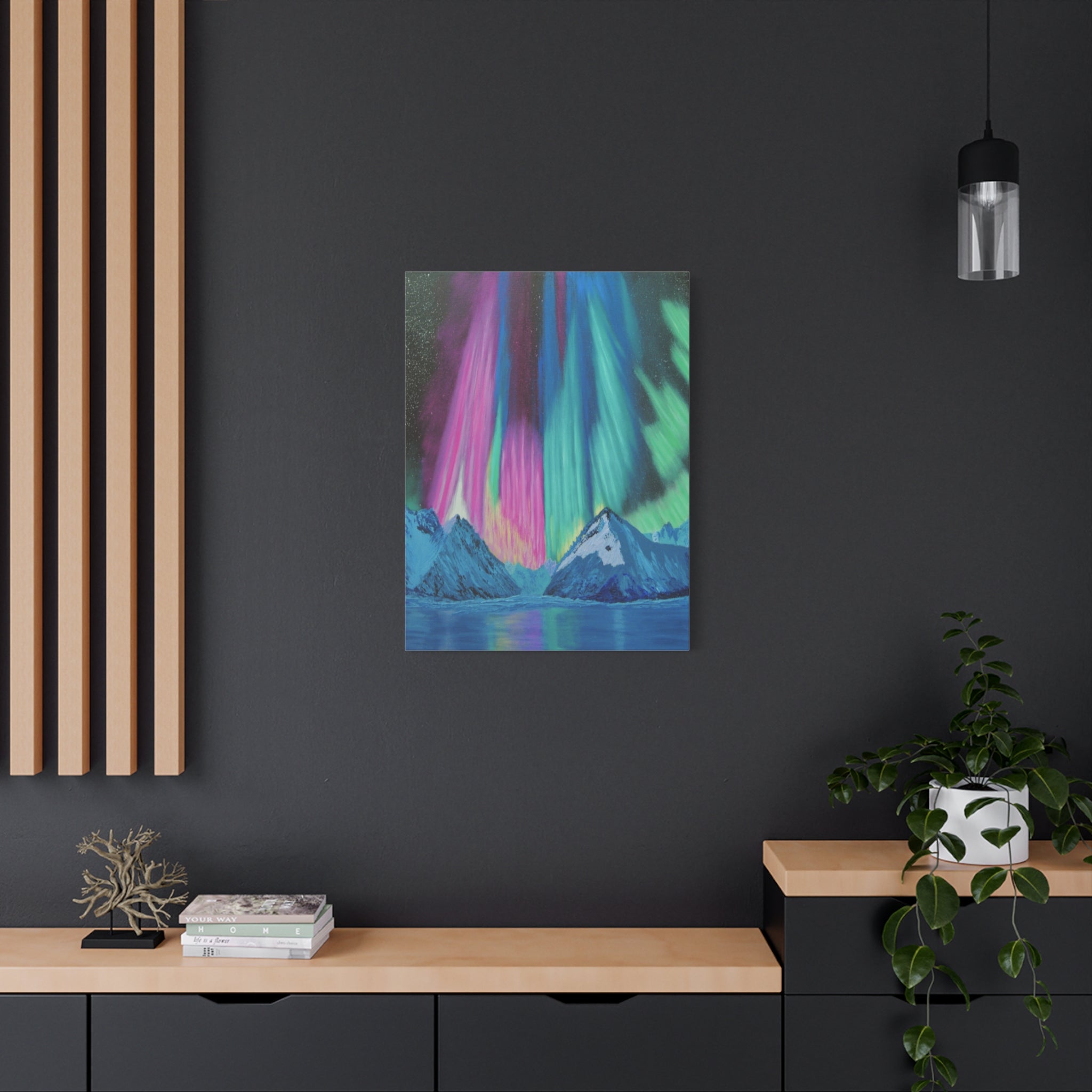 Aurora Mountain Canvas Print — Northern Lights Matte Stretched Wall Art