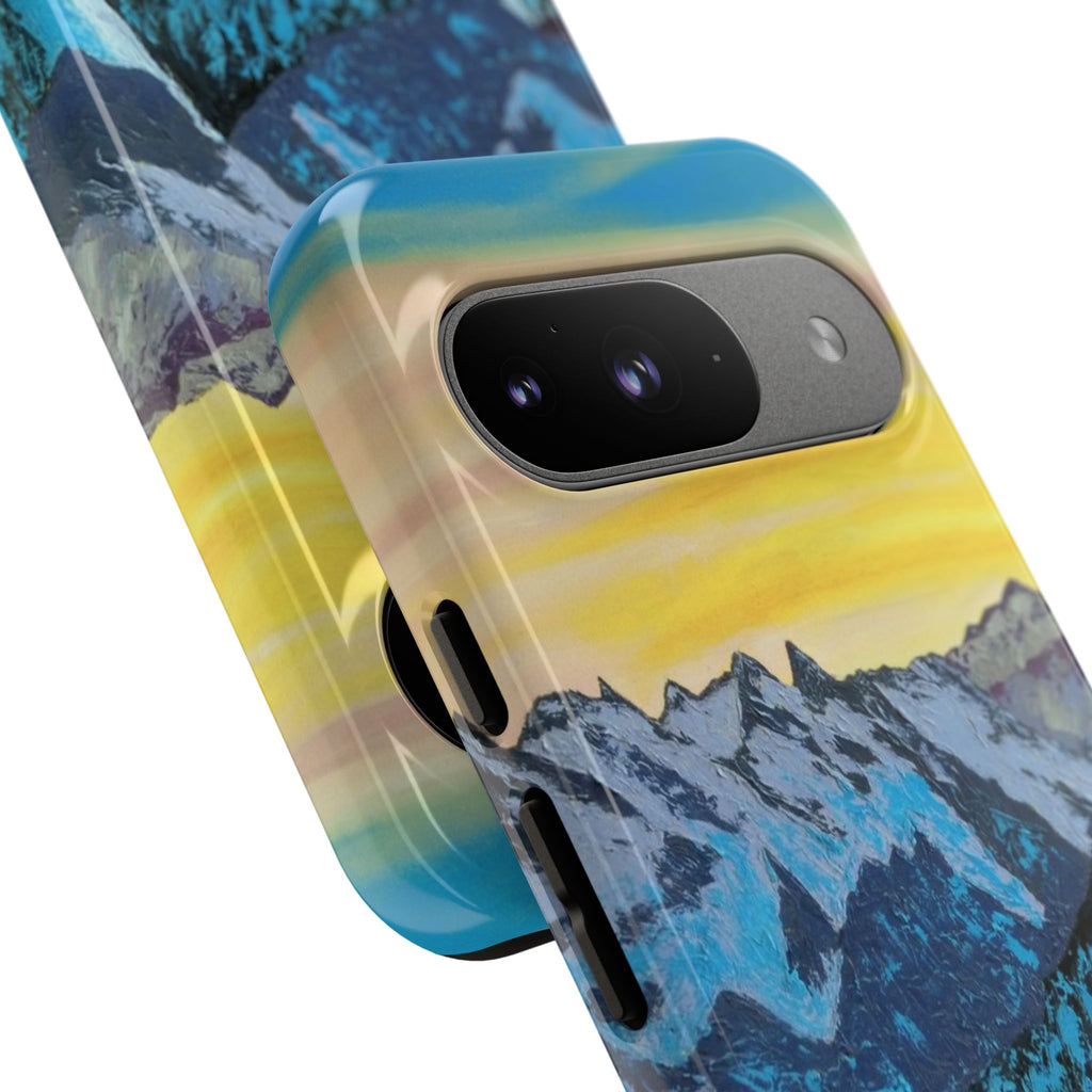Mountain Sunset Phone Case — Protective Tough Case with Scenic Blue Peaks Design