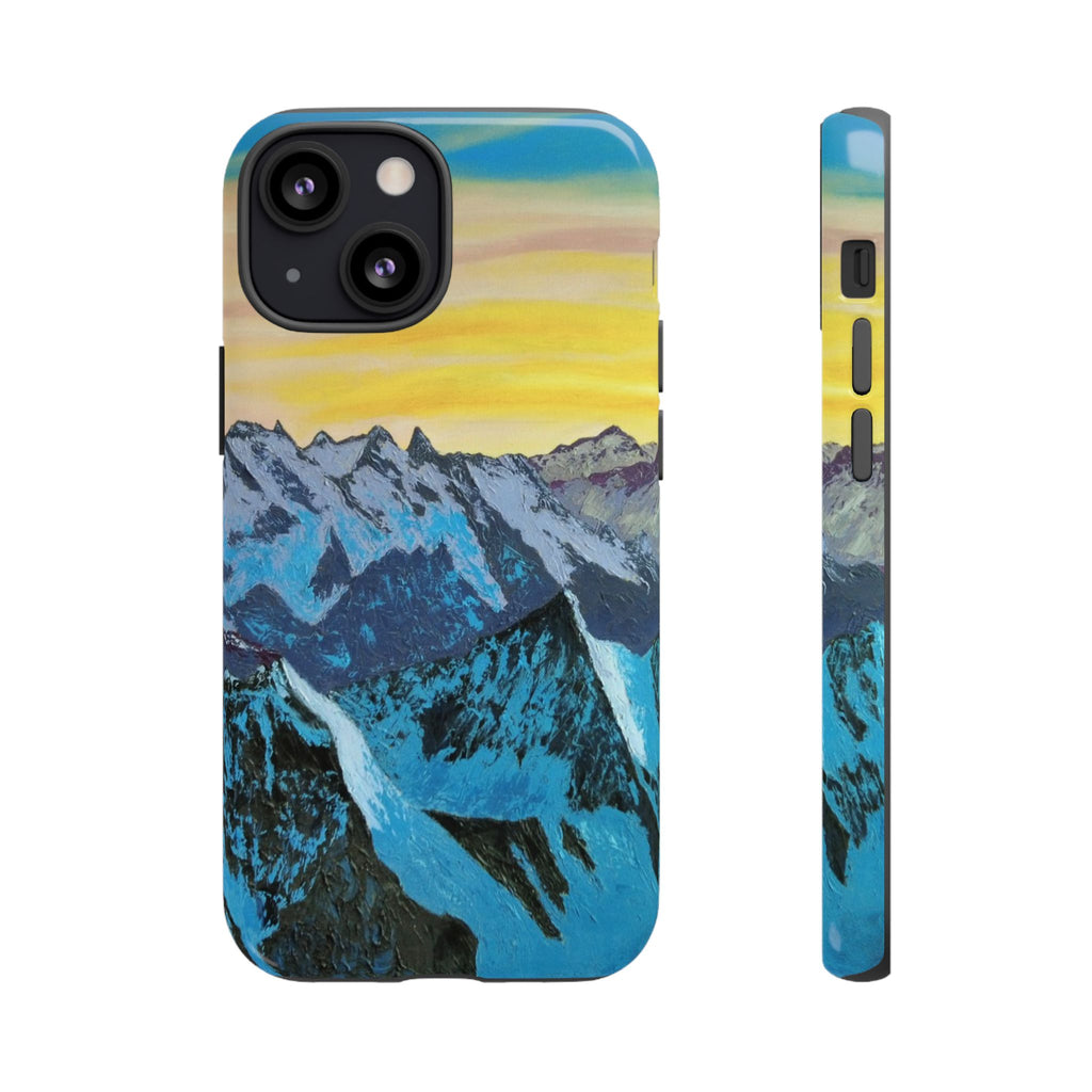 Mountain Sunset Phone Case — Protective Tough Case with Scenic Blue Peaks Design