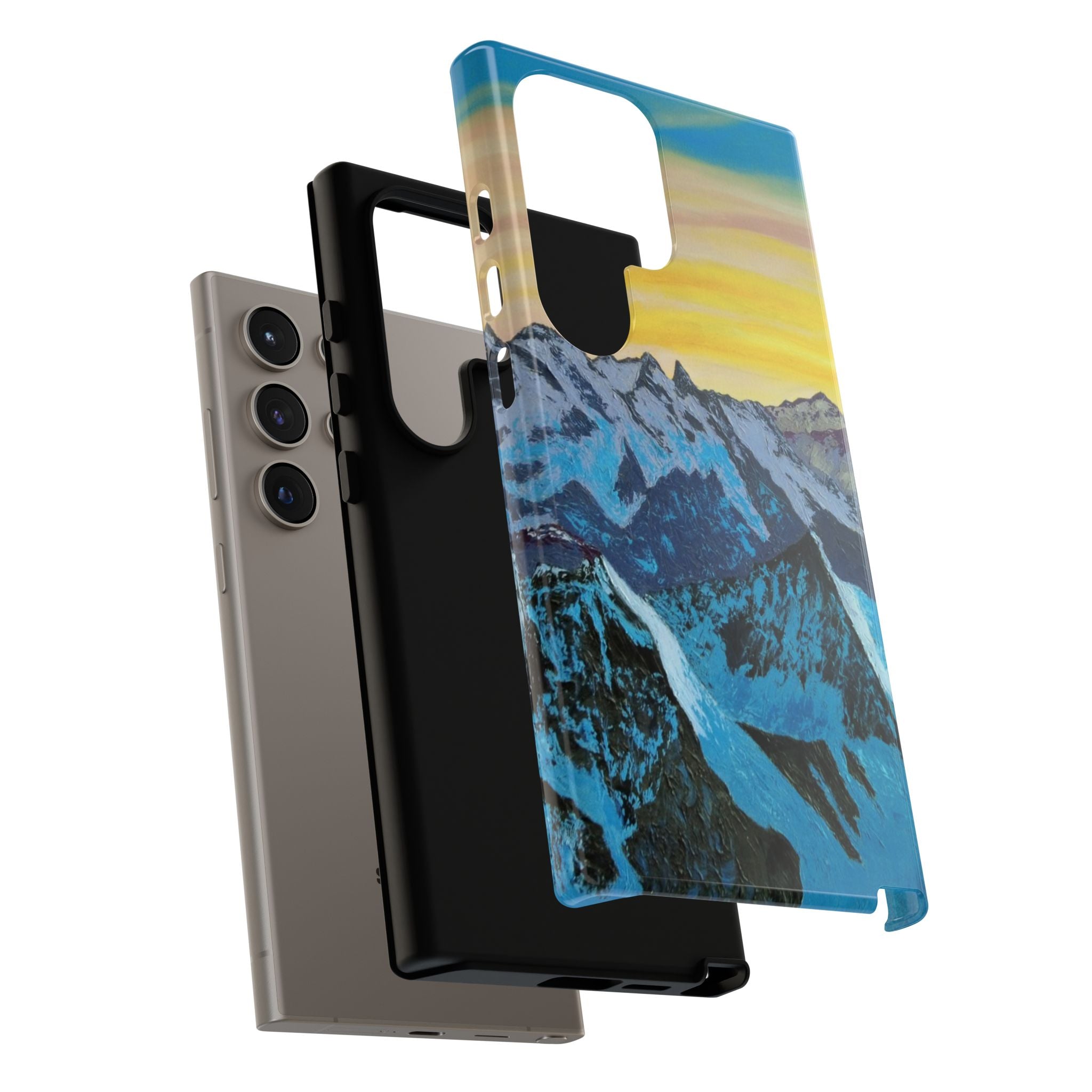 Mountain Sunset Phone Case — Protective Tough Case with Scenic Blue Peaks Design